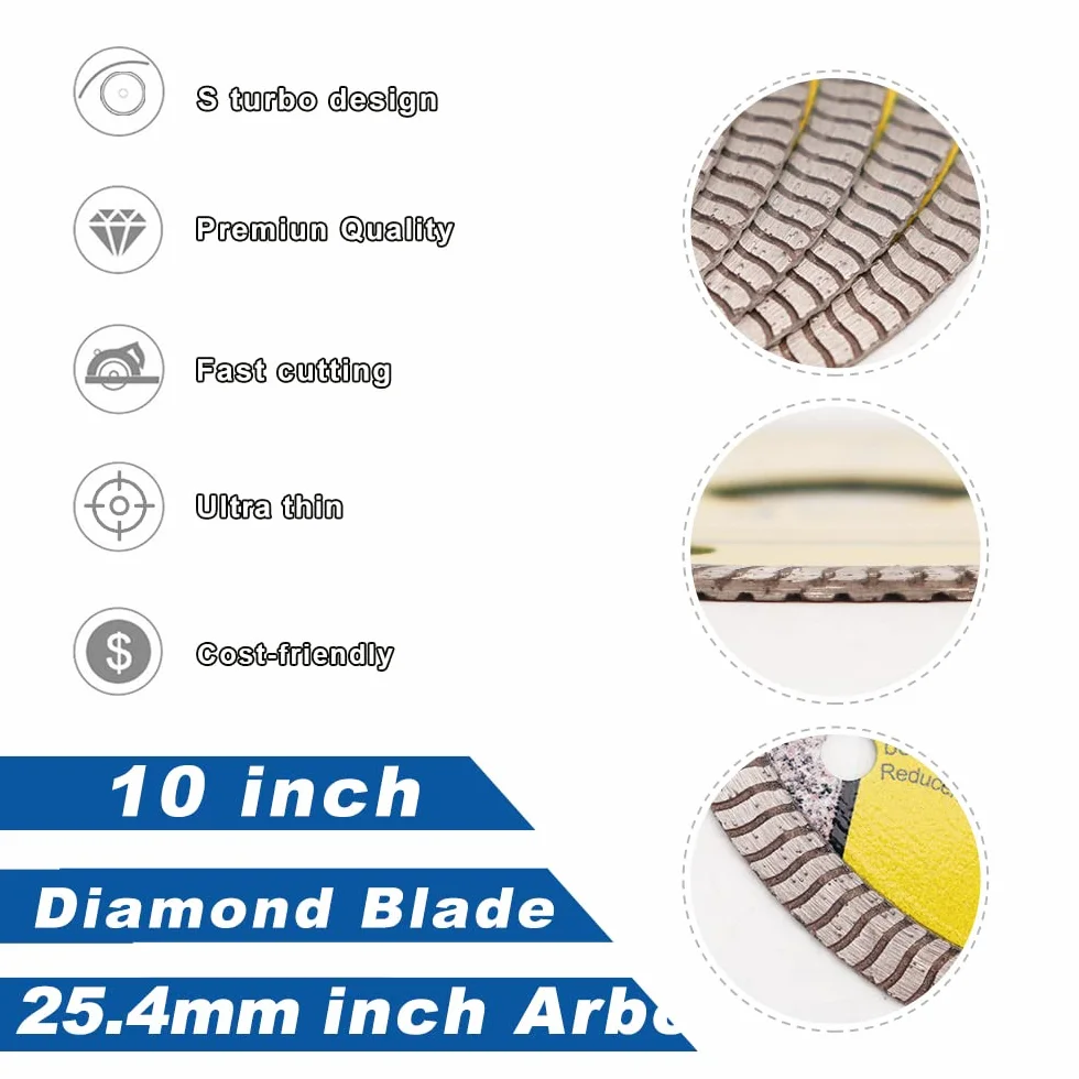 HIGHDRIL Supercienkie ostrze diamentowe, 3 szt., 250 mm z trzpieniem 7/8 cala, tarcza do cięcia turbo na sucho lub na mokro do ogólnego przeznaczenia płytek porcelanowych, ceramicznych, granitu, marmuru, twardy materiał, betonu