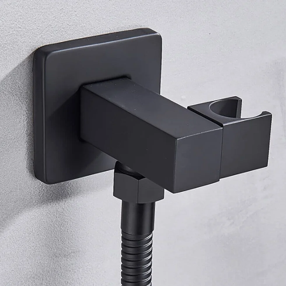 Podtynkowy system prysznicowy do montażu na ścianie, czarny, z kwadratową głowicą prysznicową 30 x 30 cm, stal nierdzewna i mosiądz