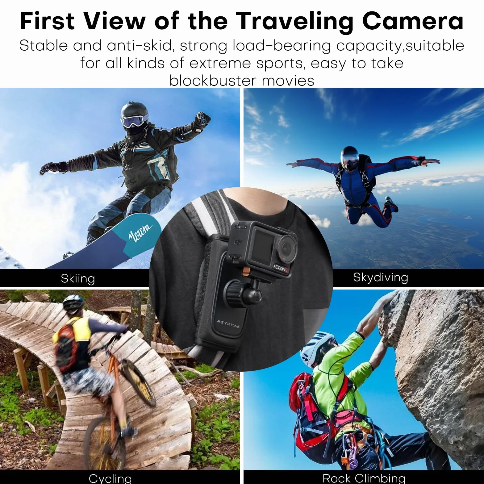 REYGEAK Uchwyt na ramię do plecaka DJI OSMO Action 5 Pro/Action 4/Action 3, z regulowaną wyściółką na ramię, system mocowania paska