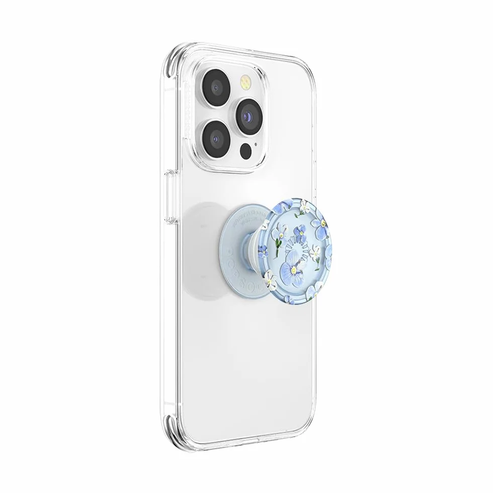 PopSockets PopGrip Plant rozszerzany stojak i uchwyt z materiałów roślinnych wymienną górną częścią półprzezroczyste niebieskie