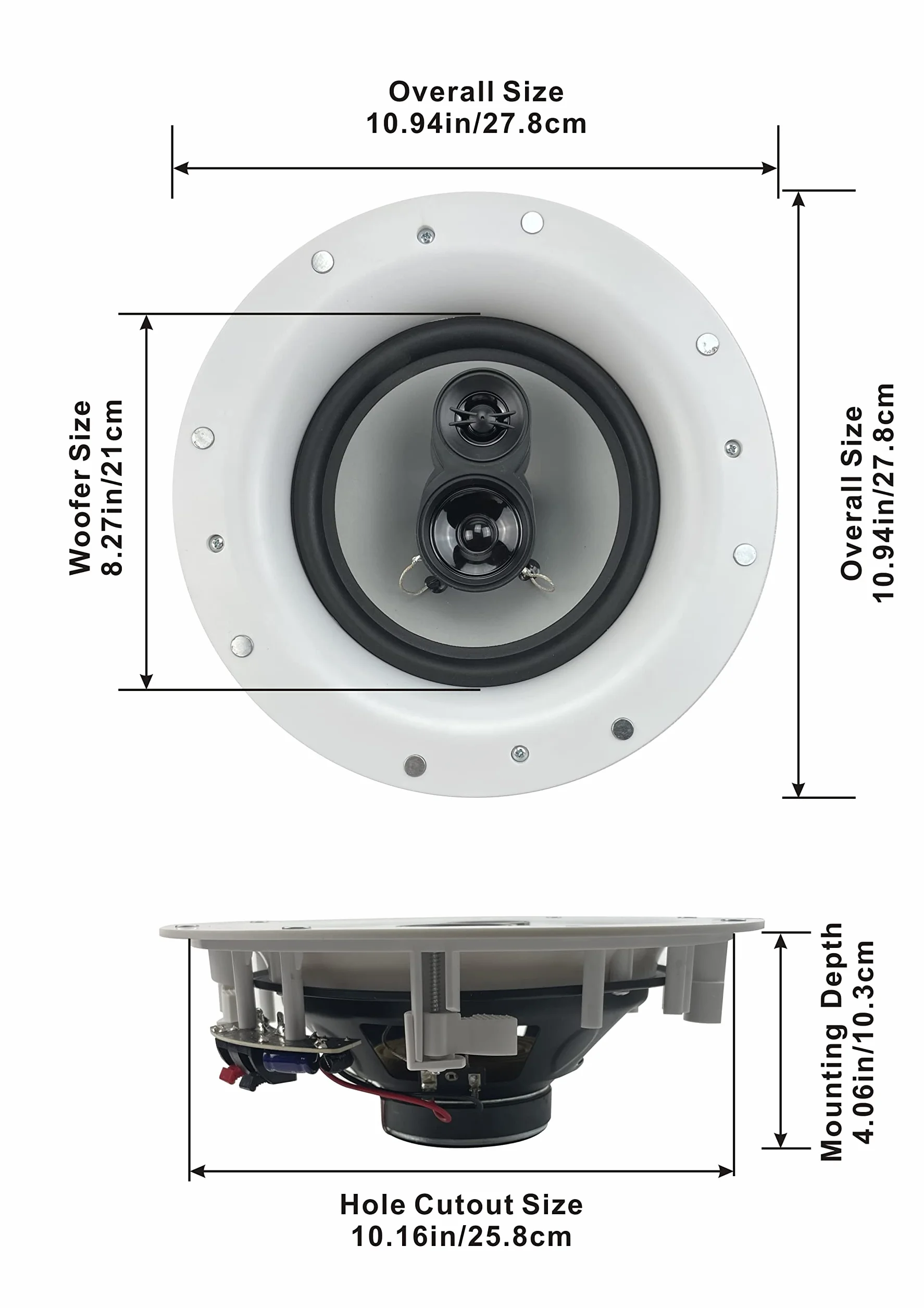 Acoustic Audio by Goldwood CSIC84 Bezramowe głośniki sufitowe z 8-calowymi WOOFERS, 1 para, białe