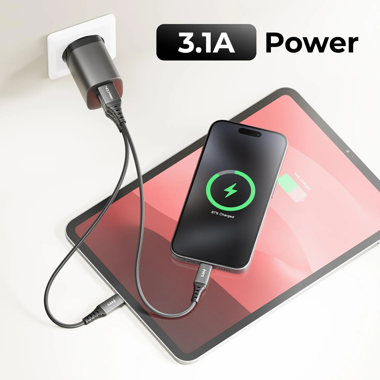 deleyCON Kabel USB-C 3,1A 1m USB-A do USB-C Ładowanie i Dane