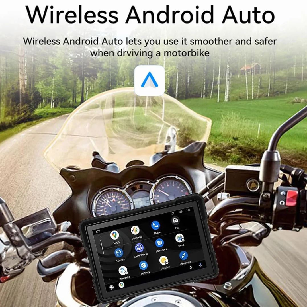 5-calowy przenośny ekran dotykowy do motocykla, bezprzewodowy ekran dotykowy CarPlay i Android Auto Dual Bluetooth, wodoodporność IP66, obsługa Siri i G-oogle Assistant