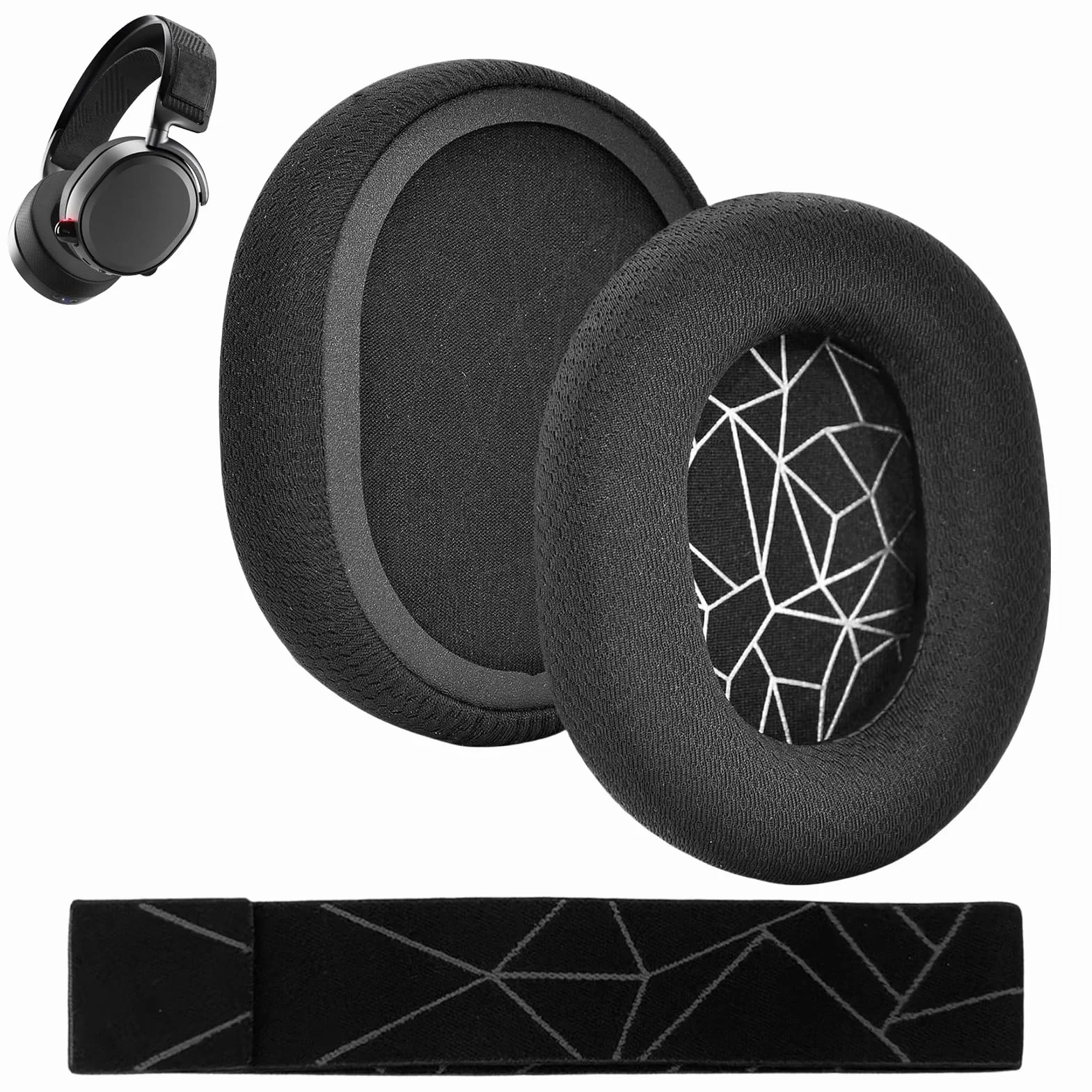 1 para nauszników i 1 zapasowa opaska do SteelSeries Arctis 7/7+/7P/7P+/7X/7X+/9/9X/Pro/Prime Wireless Gaming Słuchawki z pianką izolacyjną akustyczną wymienna (czarny + biały)