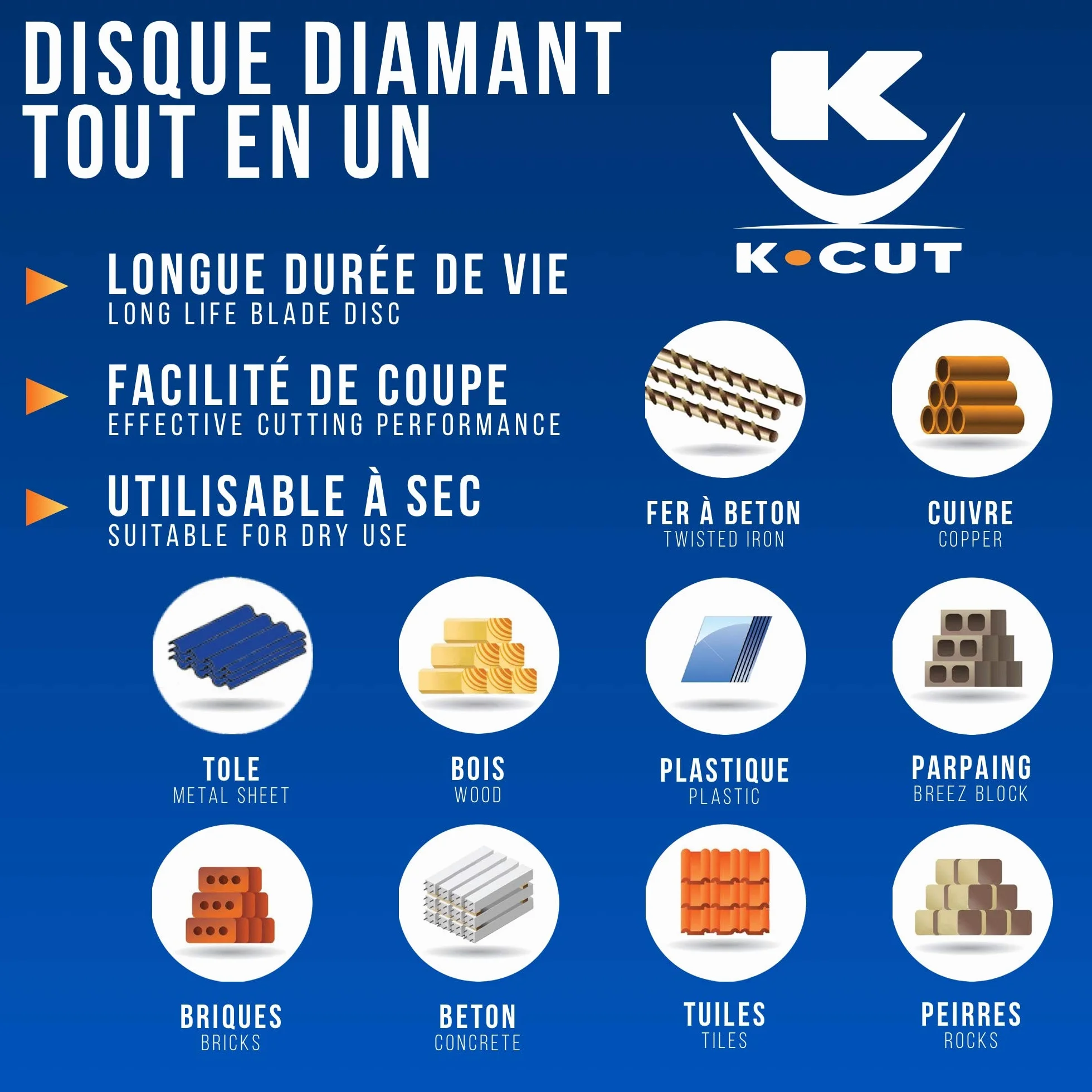 KELI FRANCE - K•CUT - Tarcza diamentowa LE COUPTOU, uniwersalne zastosowanie (beton, miedź, cegły, żelazo, kamienie, płytki, bloki żaluzja, drewno, PCW), EN13236 (230mm)