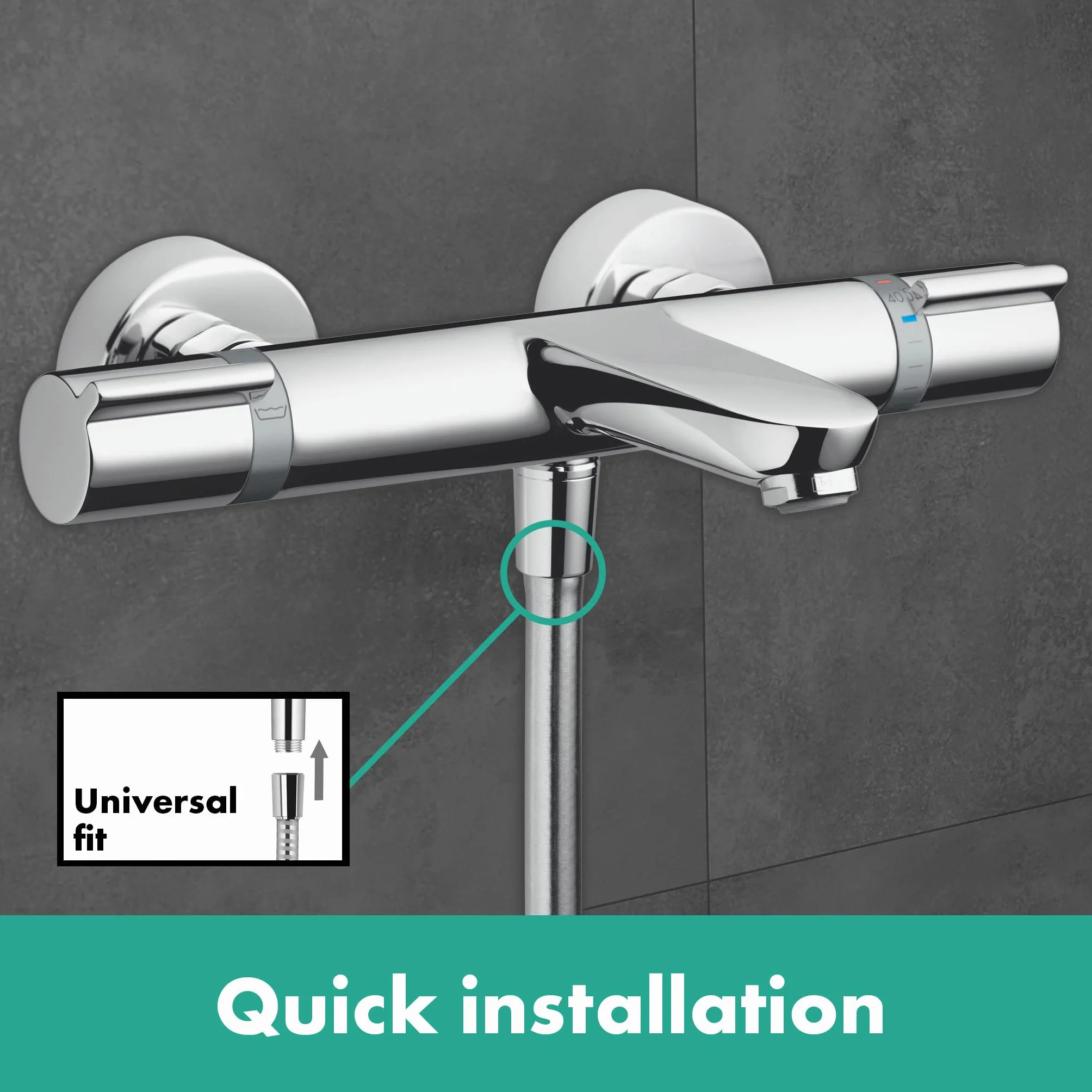 hansgrohe Versostat² - bateria termostatyczna wannowa natynkowy, armatura wannowa z zabezpieczeniem przy 40 °C, thermostat, kran do 2 odbiorników, chrom, 15348000