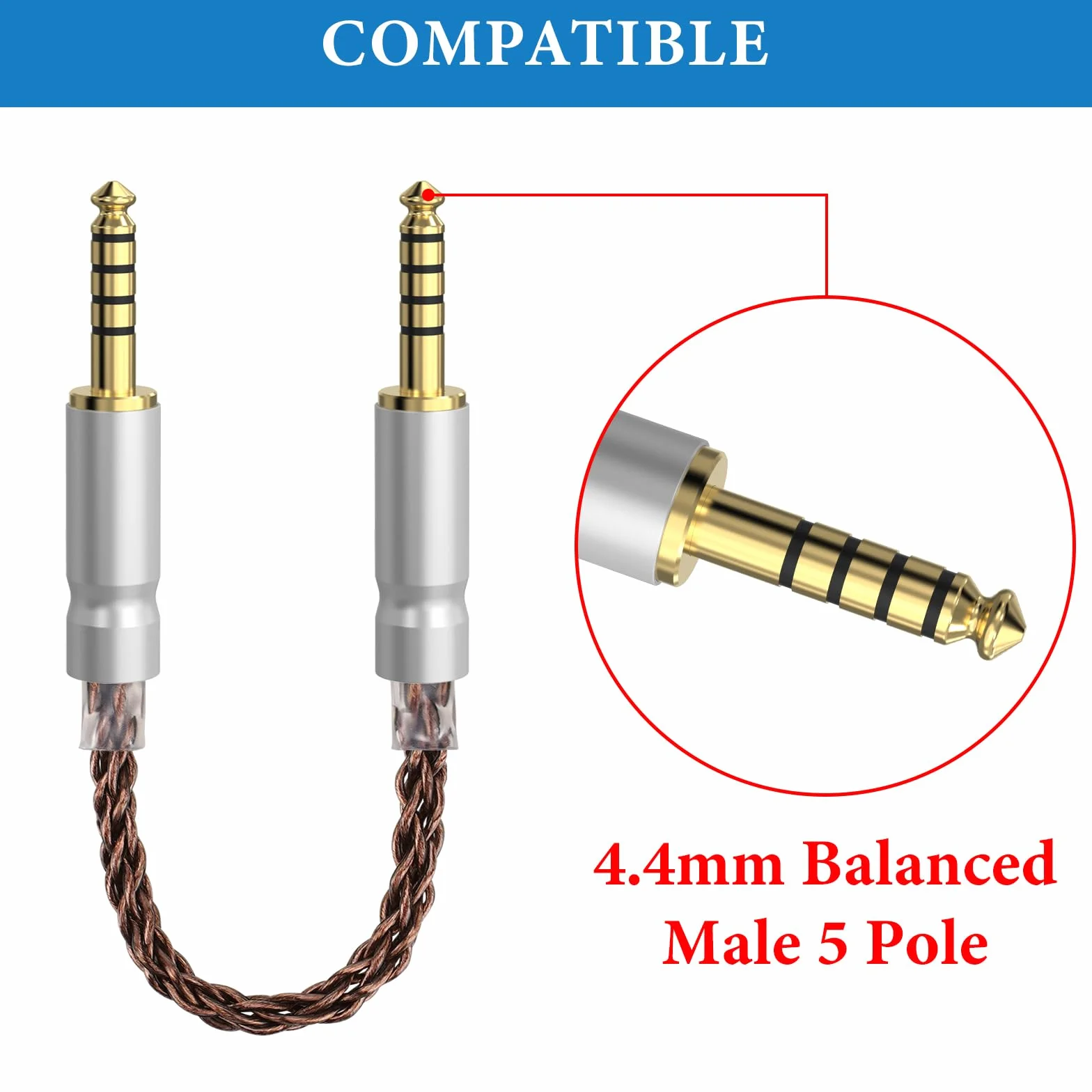 Geekria Apollo Kabel zbalansowany 4,4 mm 5-pin męski na męski 8 żył miedź monokrystaliczna 6N OCC do iFi Zen DAC V2/V3 Zen Can Zen Blue3 18 cm