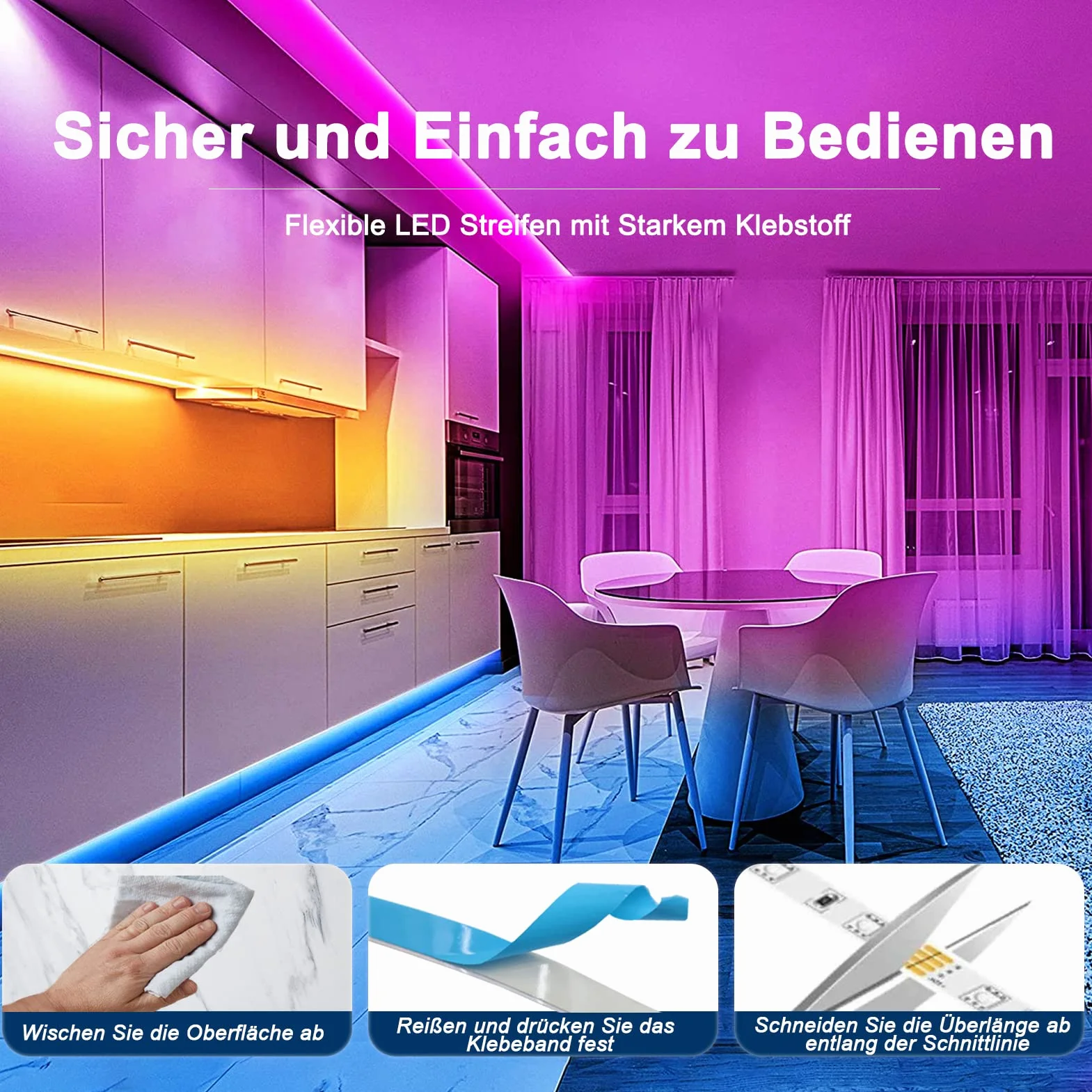 Taśma LED zasilana bateriami, 2 m, 60 diod LED RGB 5050, podświetlenie tła TV z pilotem zdalnego sterowania na podczerwień, wodoszczelne zewnętrzne listwy świetlne do sypialni w domu