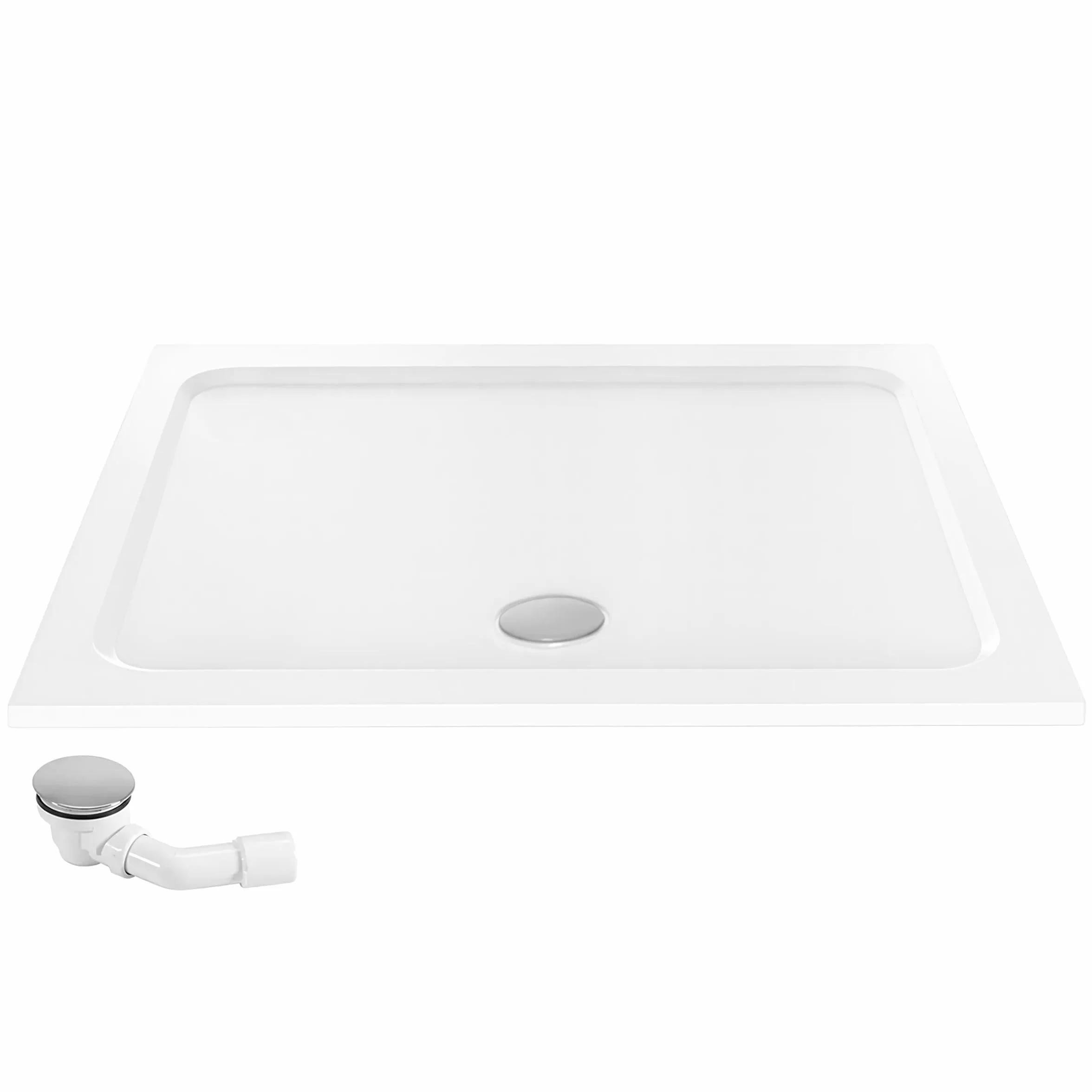 Rea - Brodzik Prysznicowy Akrylowy Belmond Biały 80X100 80X100 syfon miedź sczotkowana - 100 x 80 x 5 cm
