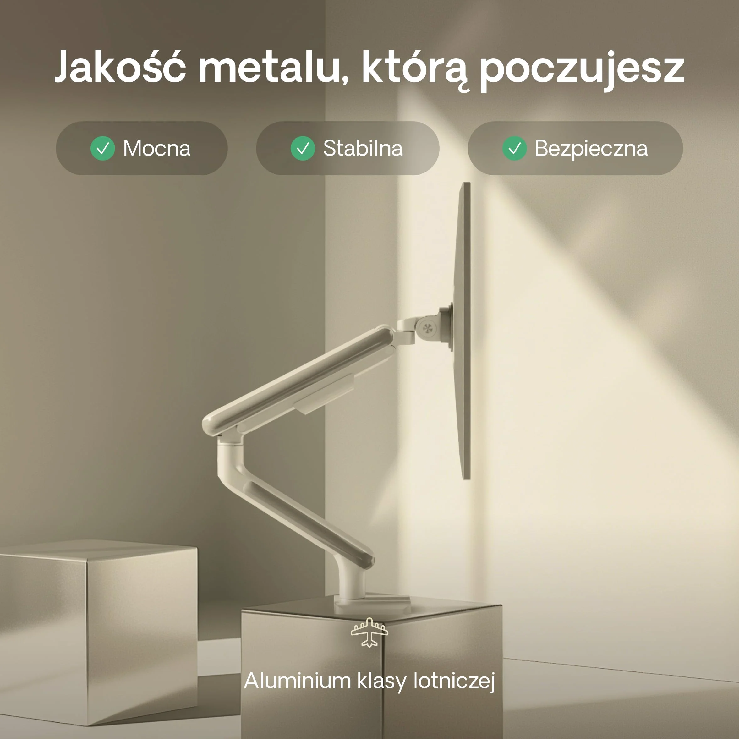 Desktronic Pojedynczy stojak na monitor, regulowane ramię monitora, uchwyt biurkowy, obrót o 360° i pełne nachylenie ruchu, ergonomiczny, VESA 75/100 mm, biały