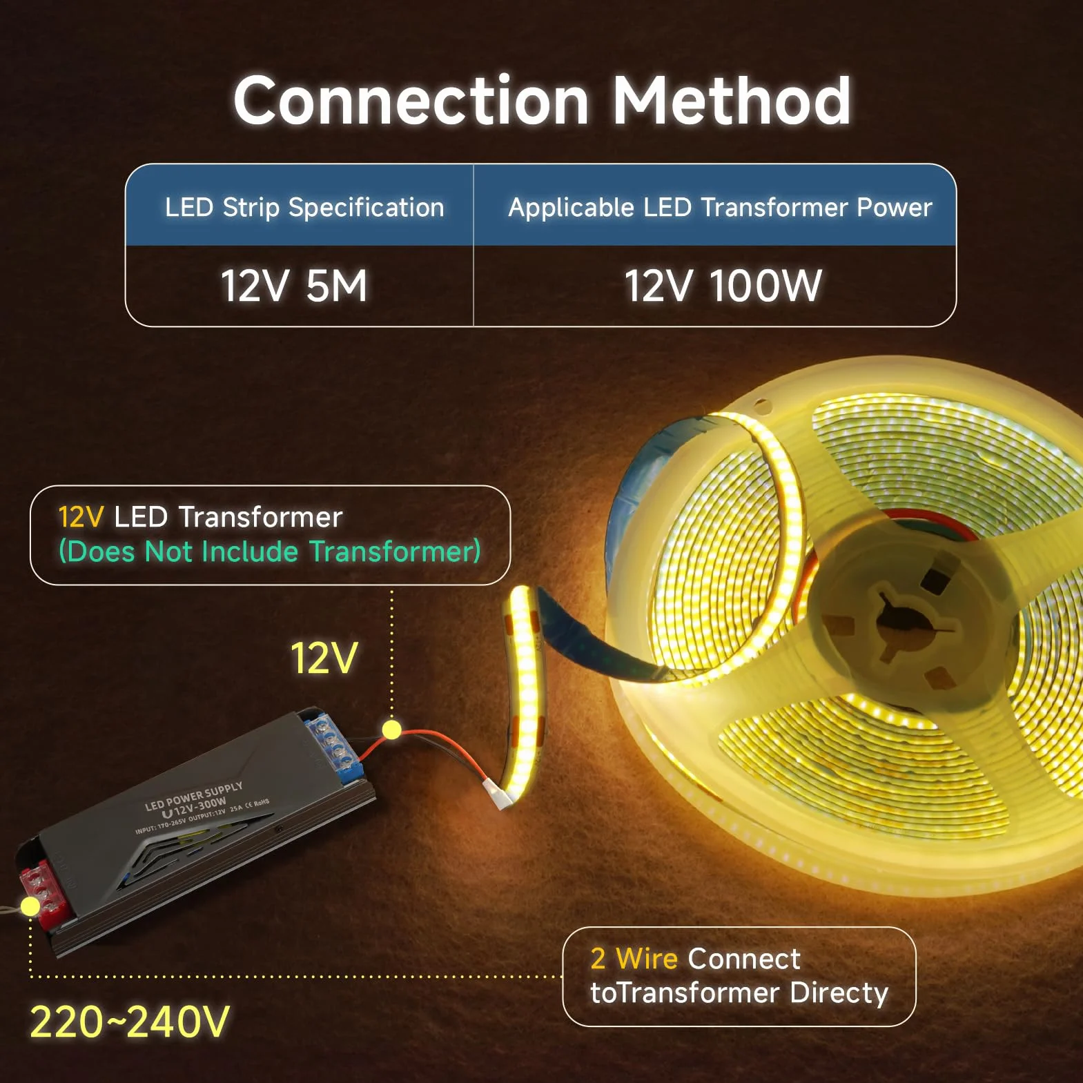 Taśma LED 12 V COB biała 6000 K, 5 m samoprzylepna taśma LED 320 LEDS/M 8 mm szerokość CRI90+ elastyczna taśma LED jasne oświetlenie podszafkowe do telewizora, dekoracja DIY (bez zasilacza)