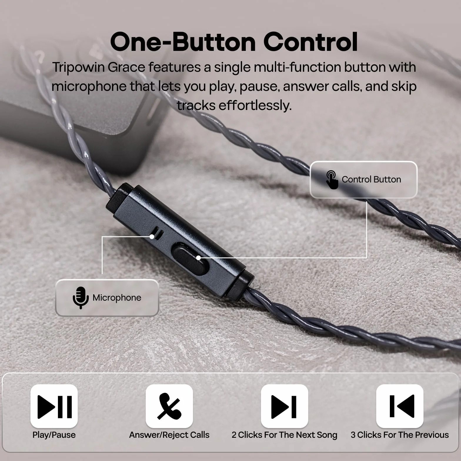 Tripowin Grace Odpinany posrebrzany beztlenowa miedź OFC In Ear kabel słuchawkowy z mikrofonem 0,78 mm 2pin