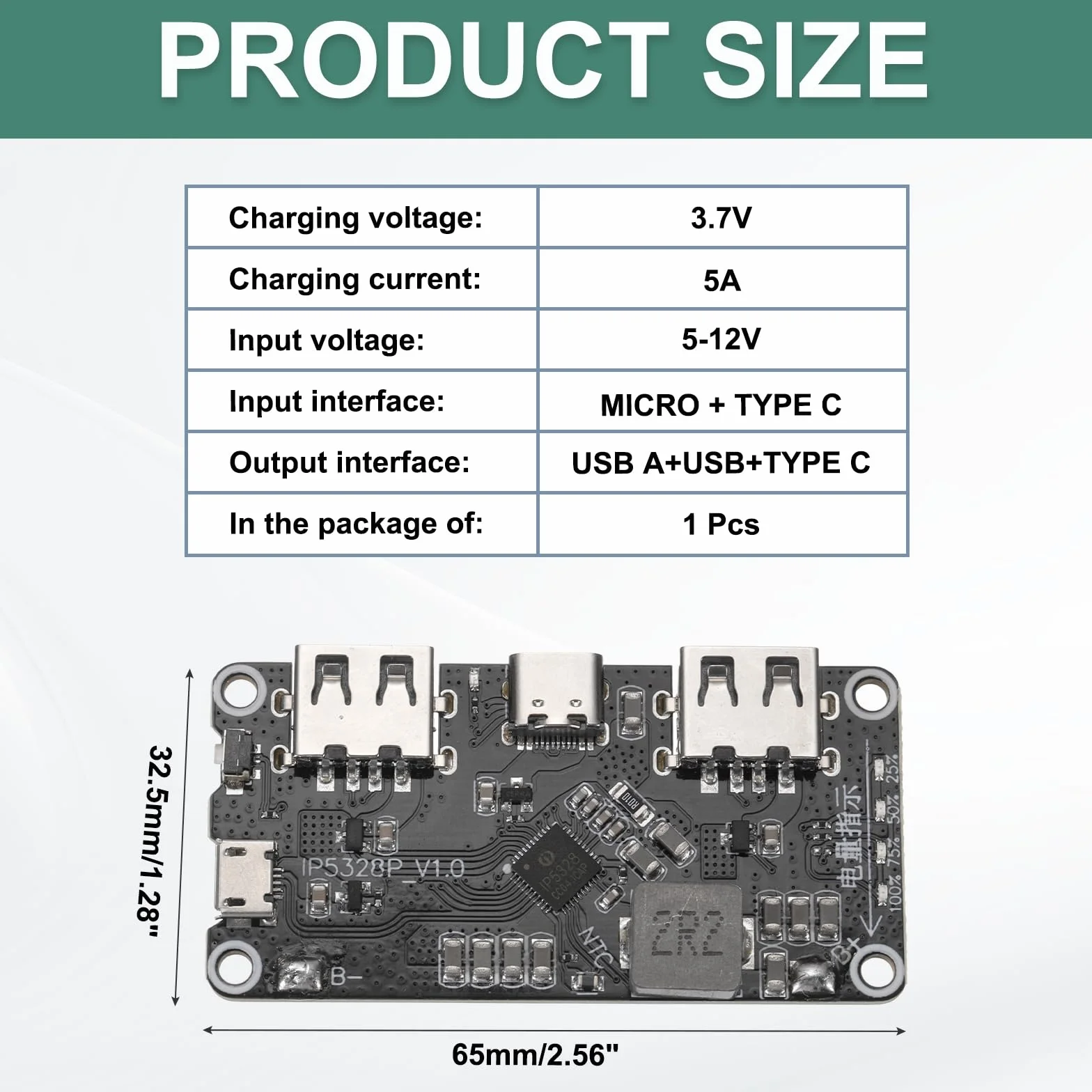 QUARKZMAN IP5328P dwukierunkowy moduł szybkiego ładowania 18W 5A 3,7V-12V USB-C