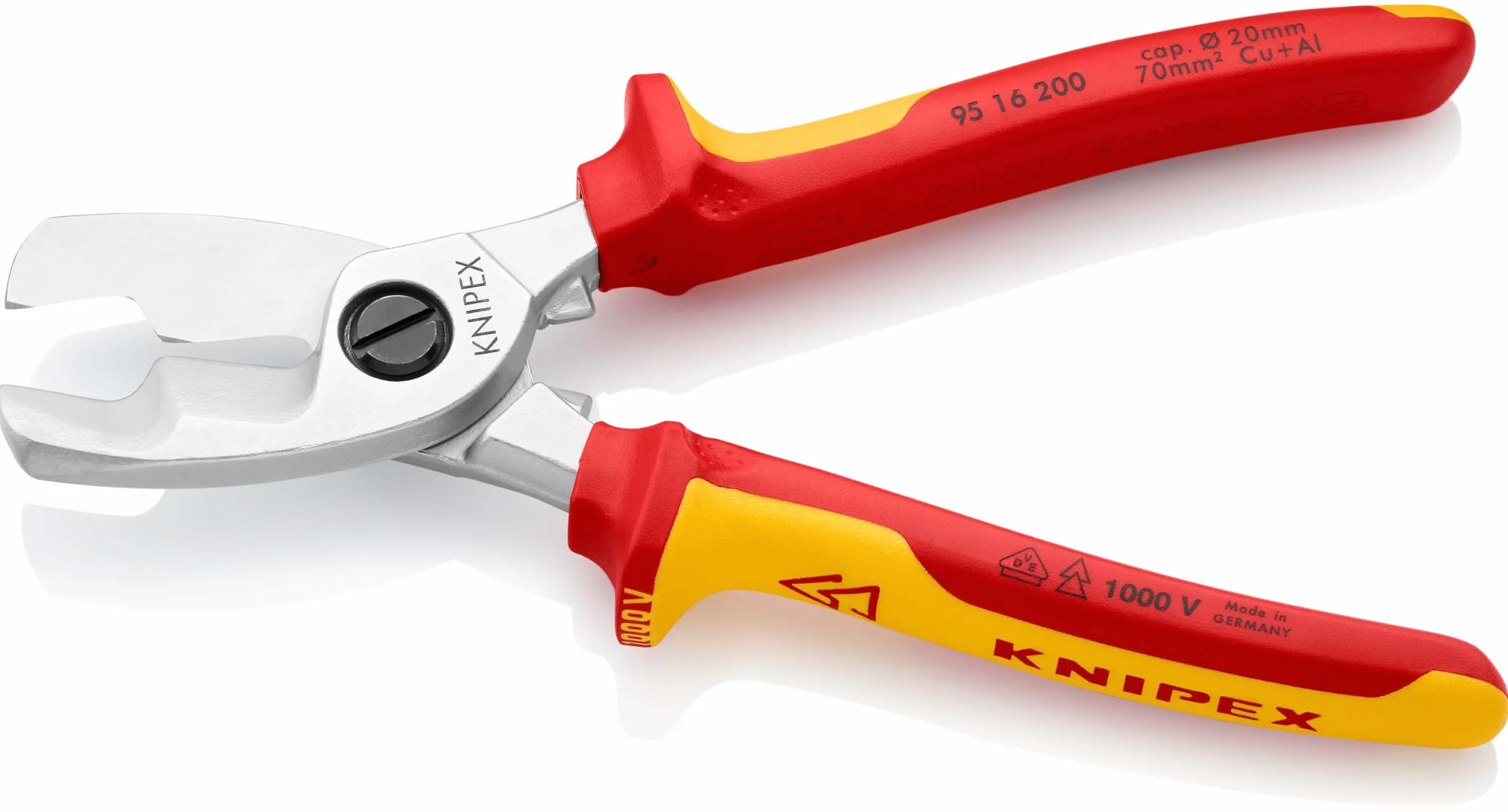 KNIPEX Nożyce do kabli z podwójnym ostrzem chromowany z wielokomponentowymi osłonkami, izolowane wg VDE 200 mm, 95 16 200