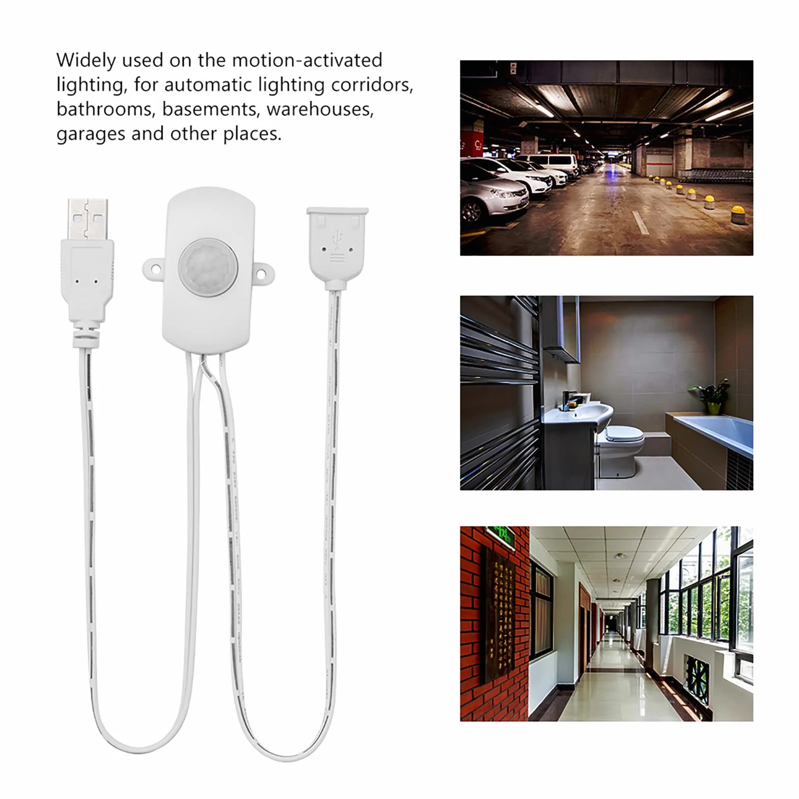 Czujnika Ruchu USB Kabel USB z Czujnikiem Ruchu 2A Dc 5-24V Pir Czujnik Ruchu na podczerwień Detektor Automatyczny Taśma Led Interfejs USB Biały (Biały)