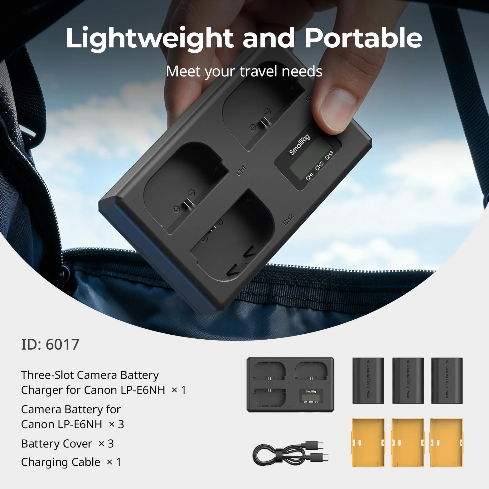SMALLRIG Zestaw akumulatorów LP-E6NH 1940 mAh 3 baterie ładowarka LCD do Canon EOS R6 Mark II R5 R7 5D Mark II III IV 6D 70D 80D