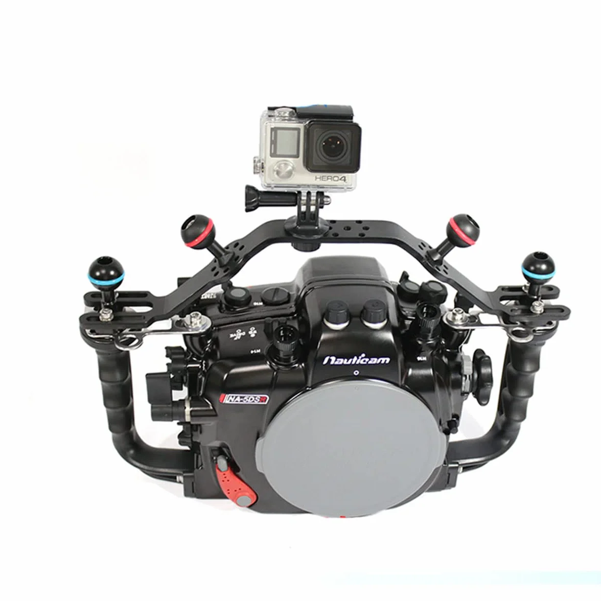 nitescuba NS10-H uchwyt obudowy kamery podwodnej materiał aluminiowy z dodatkowymi dwoma mocowaniami kulowymi i adapterem do montażu na statywie do GoPro Nadaje się do obudowy nuaticam i tacy NS10