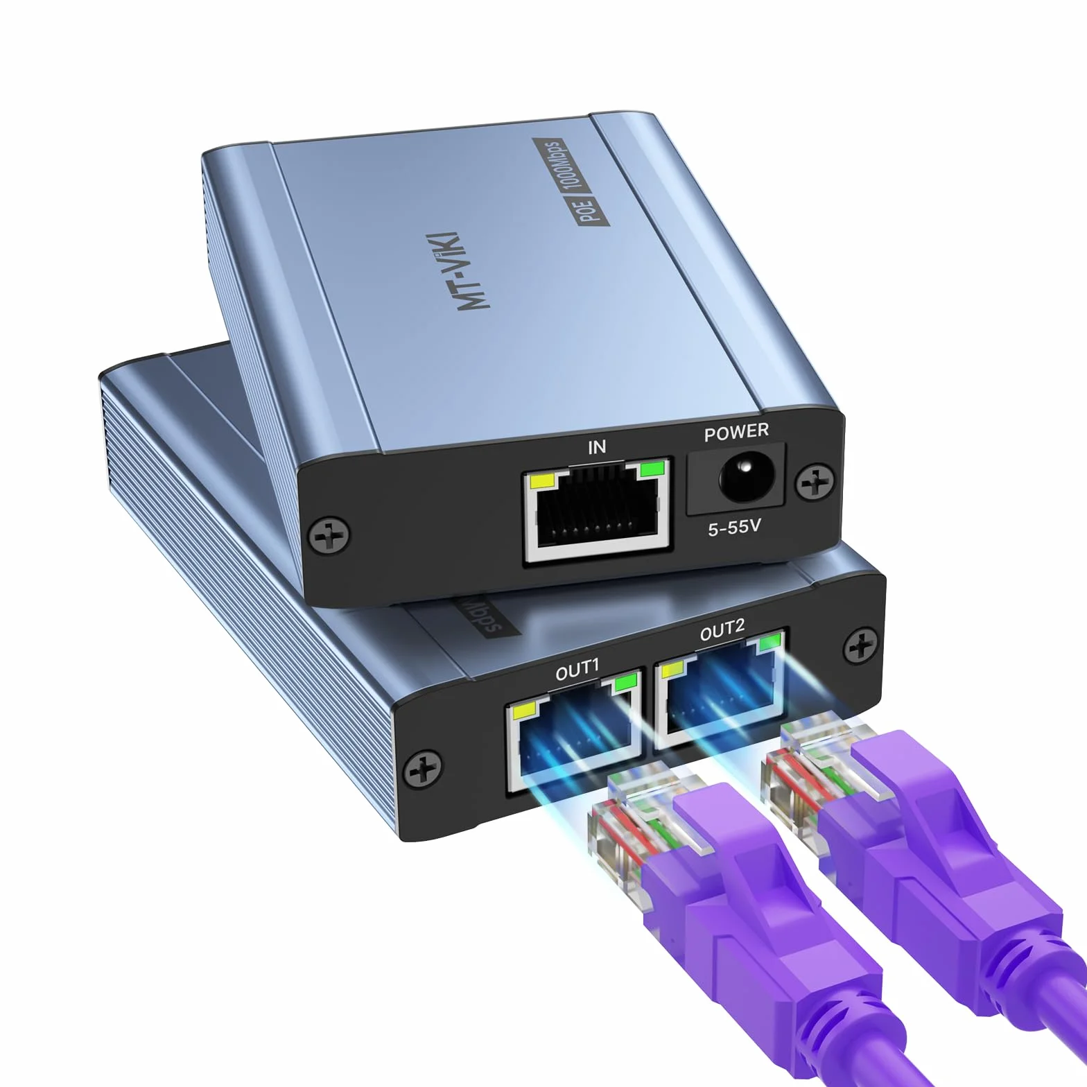 MT-VIKI Rozdzielacz Ethernet POE 48V 60W 1 do 2 1000 Mb/s Gigabit RJ45 Cat5e/6/7/8