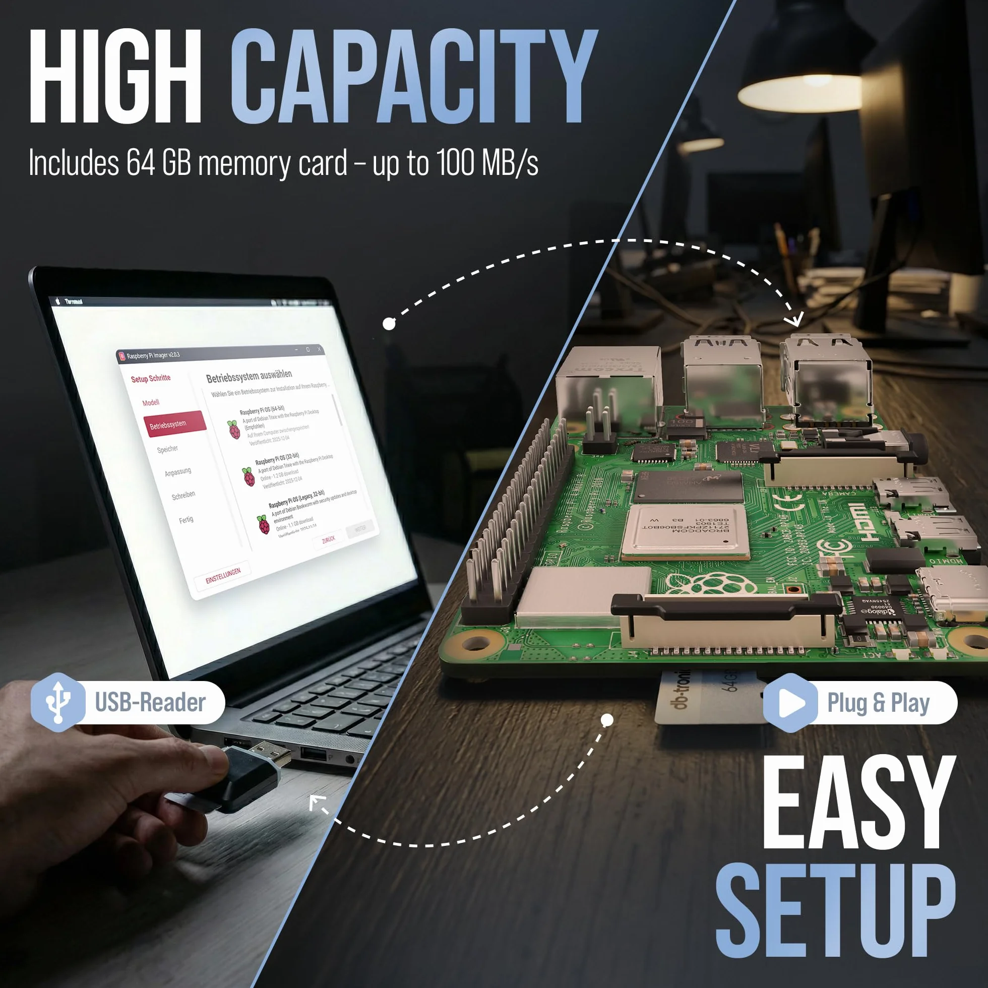 Raspberry Pi 4 2 GB Starter Kit Czarna edycja 64 GB Zasilacz 15 W Obudowa Micro HDMI 4K Radiatory
