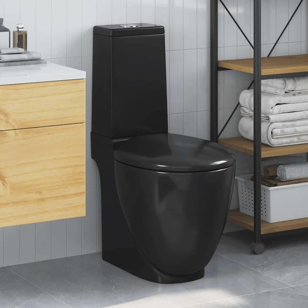 HUAKEHOM Ceramiczna toaleta, łazienka, toaleta, umywalka, poziomy, podwójny odpływ, kolor czarny