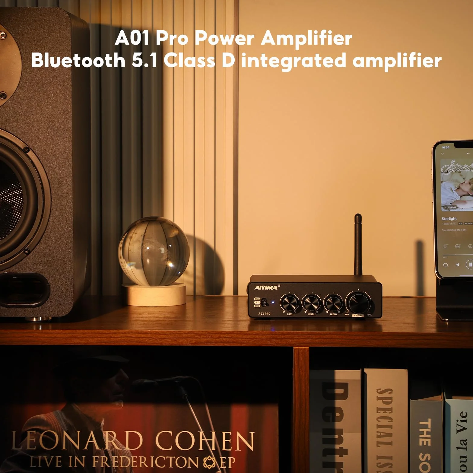 AIYIMA A01PRO wzmacniacz audio Bluetooth 5.1 100 Wx2 Mini HiFi, 2.0-kanałowy wzmacniacz klasy D TPA3116 stereo z regulacją wysokości basów i średnim tonem