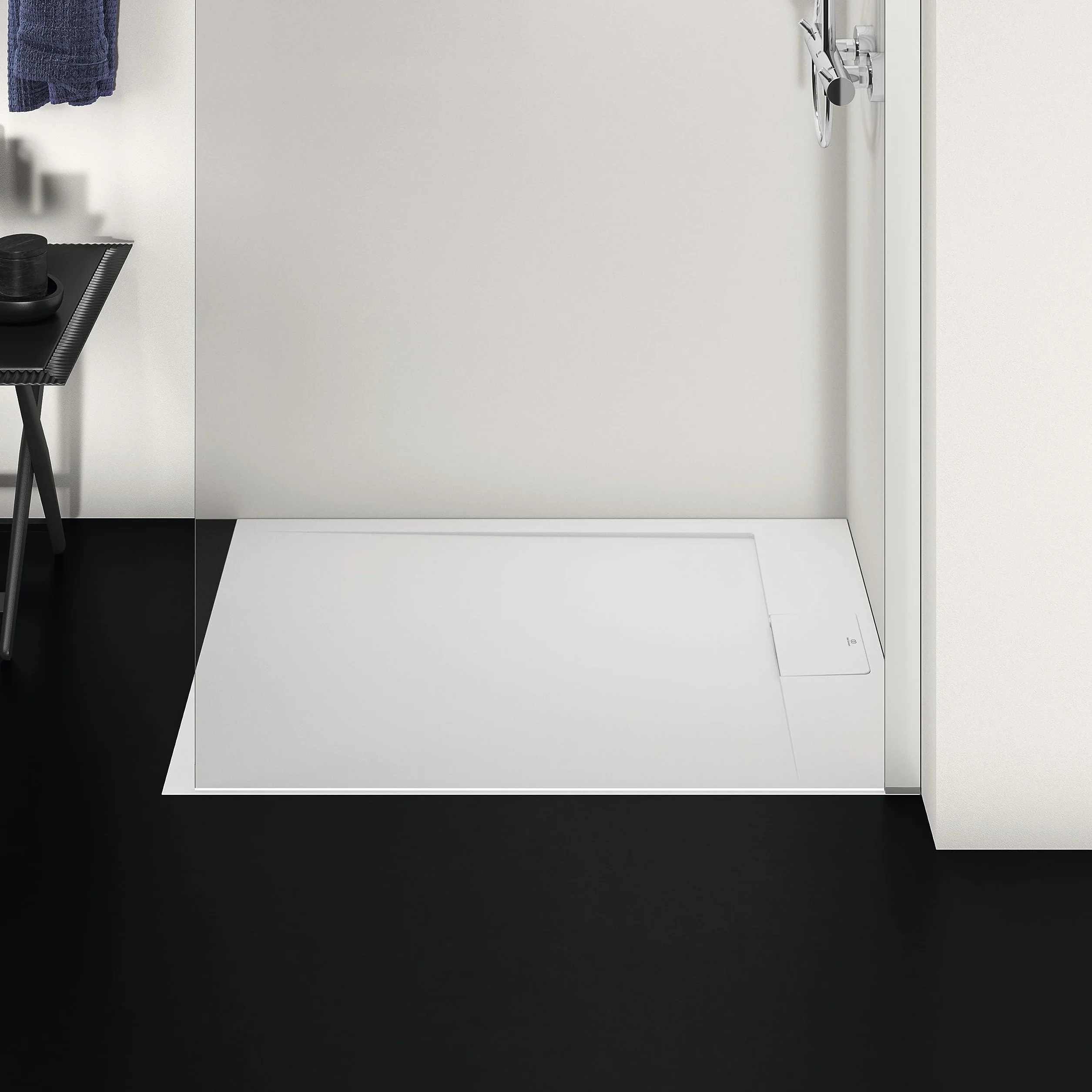Ideal Standard Ultra Flat S i.life, brodzik prysznicowy, prostokątny, 100 x 80 cm, krótki boczny, matowe wykończenie o wyglądzie kamienia, biały