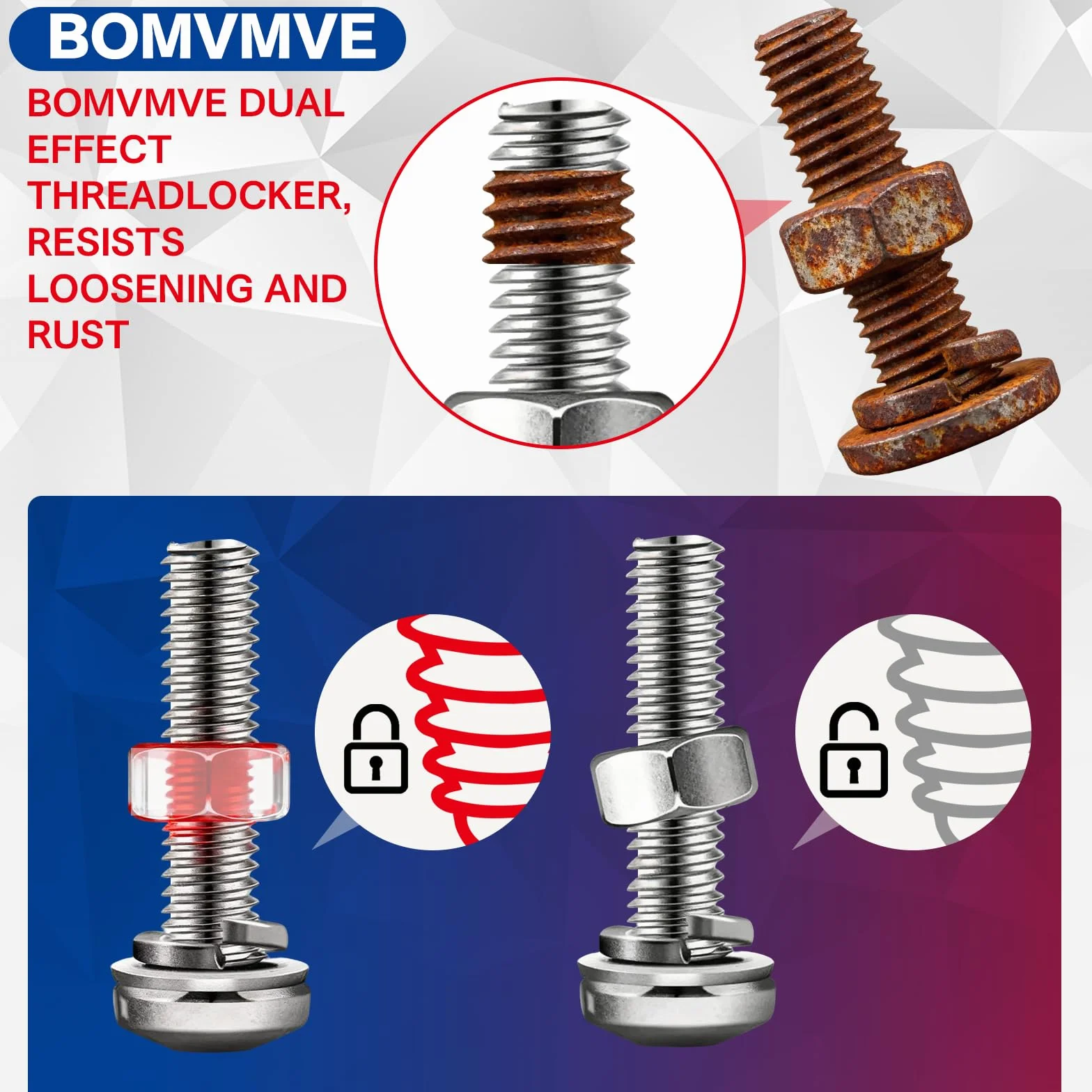 Zabezpieczenie śrubowe, średnio-twarde i śrubowe, bardzo wytrzymałe (niebieskie i czerwone) 2 x 50 ml, nadaje się do wszystkich metalowych połączeń gwintowanych, wodoodporny i odporny na rdzę