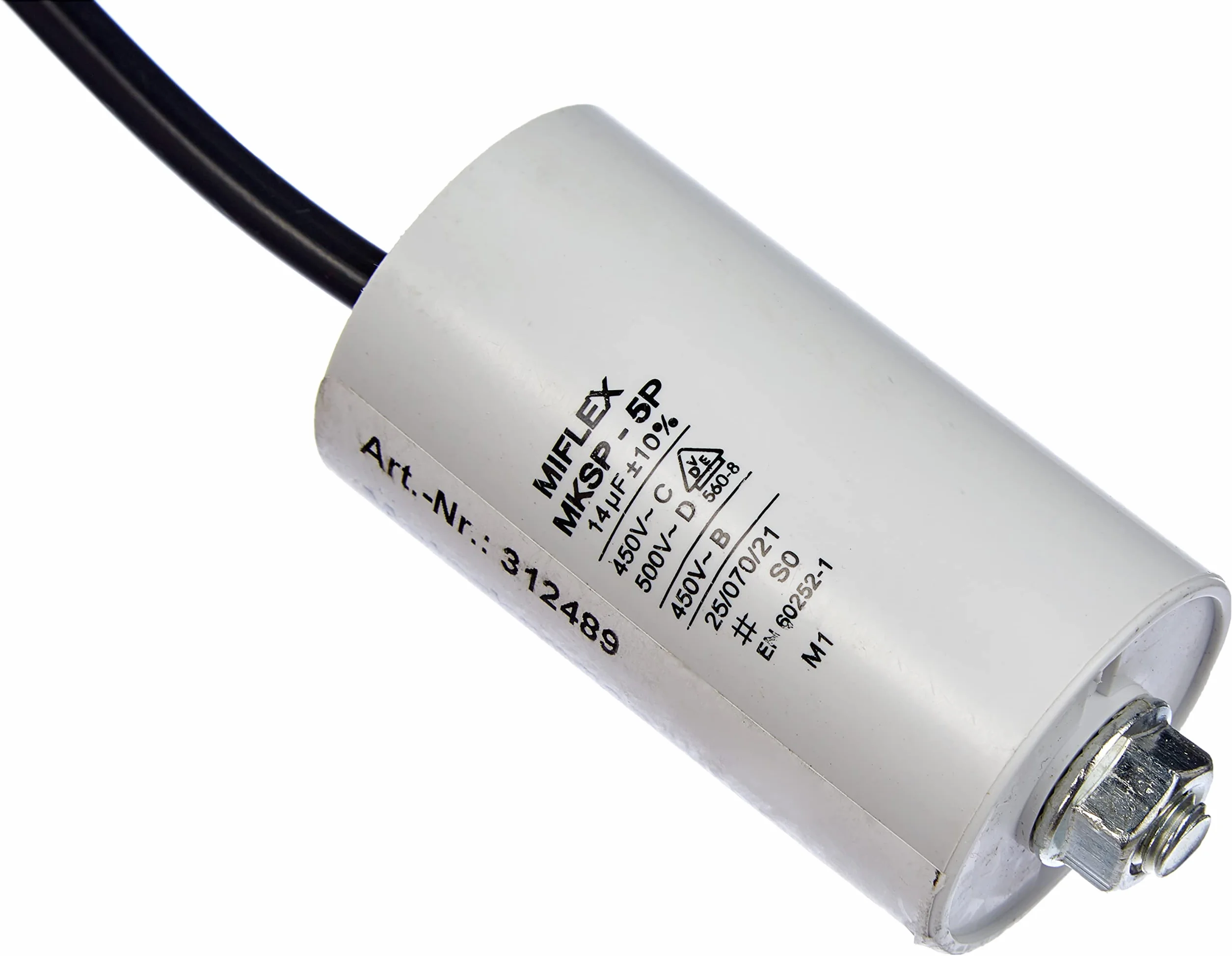 Kondensator rozruchowy 14µF 450V 40x70mm przewód M8 Miflex