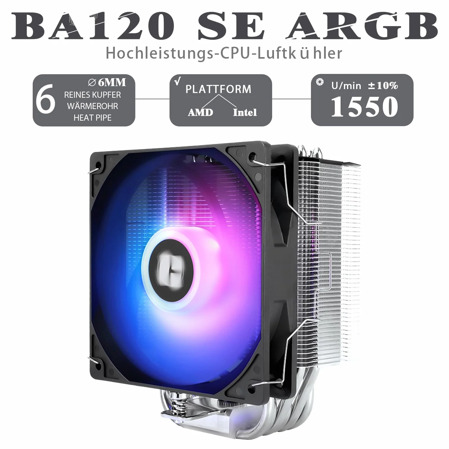 Thermalright Burst Assassin 120 SE ARGB chłodzenie procesora 6 rurek ciepła 120mm wentylator PWM 148mm AMD AM4 AM5 Intel LGA1851/1700/115x/1200