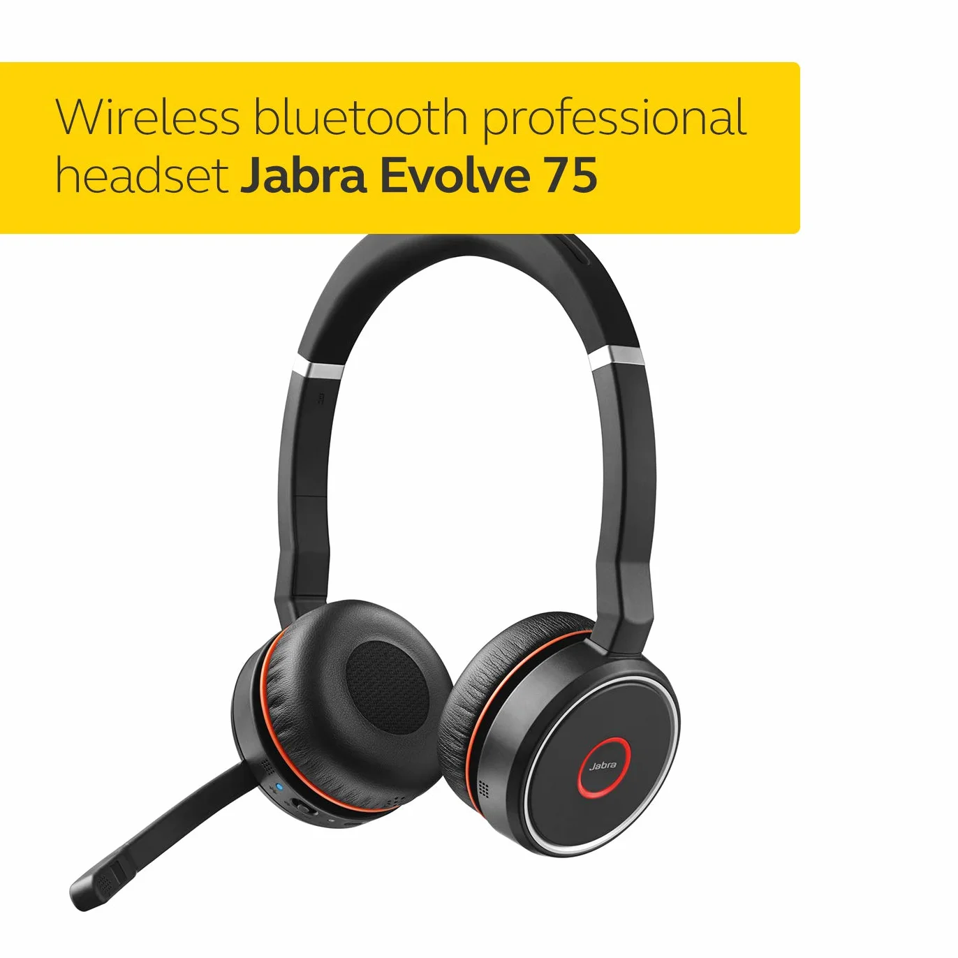 Jabra Evolve 75 MS Stereo zestaw słuchawkowy, bezprzewodowy i nauszny, z certyfikatem Microsoft, długotrwałą baterią i stacją ładującą - adapter Bluetooth USB - czarny