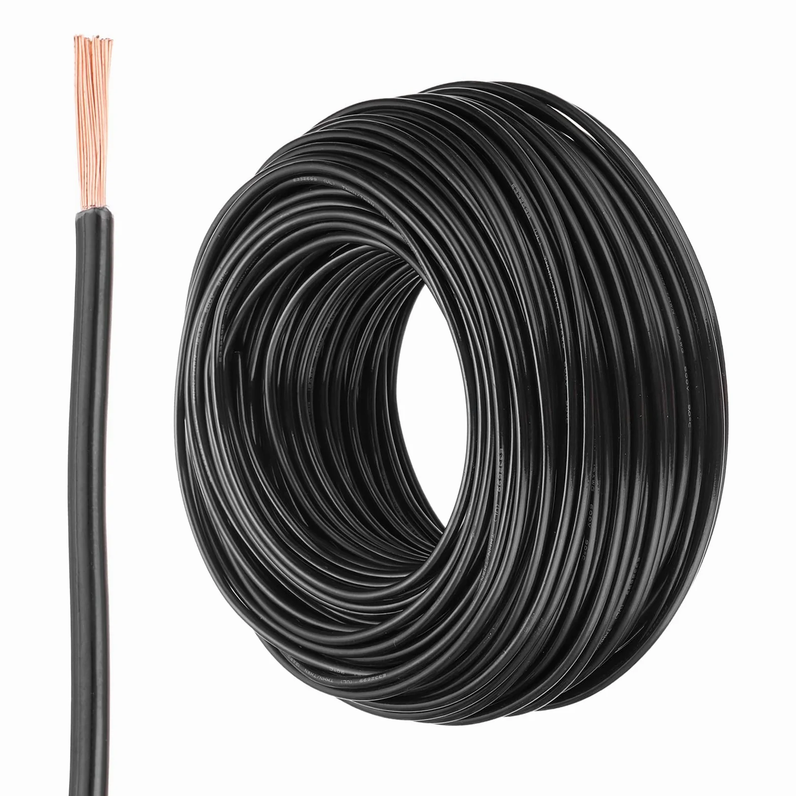 QUARKZMAN Kabel elektryczny z izolacją miedzianą 12 AWG 200 stóp kabel przyłączeniowy THHN kabel do dzwonka przemysłowego okablowanie do przyczepy 600 V aukcja UL czarny