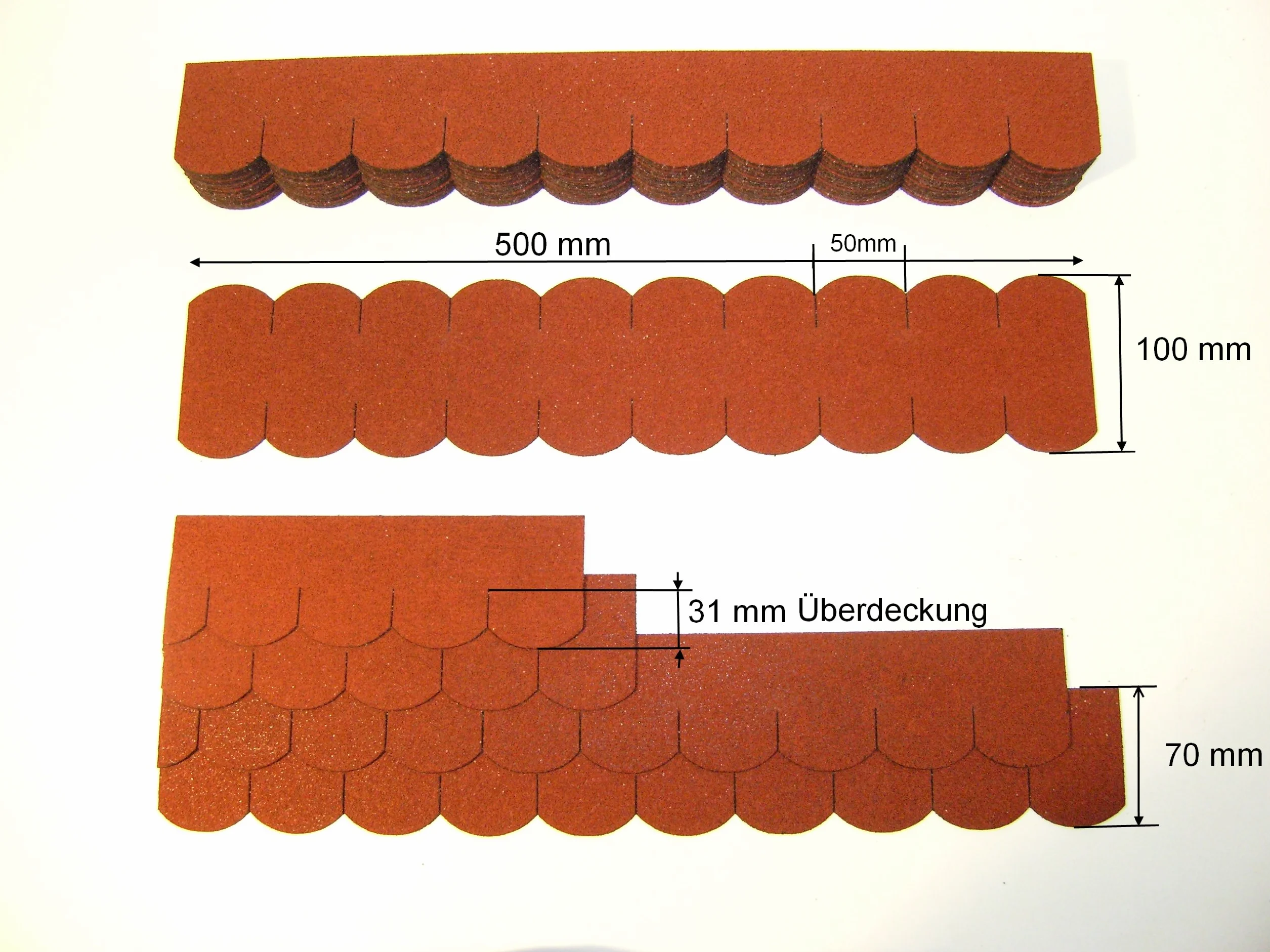 Mini gonty dachowe okrągłe (41 mm) - 3 zestawy - czerwone manufaktura Martinshof mini gonty dachowe, paski gontu, ogon bobra wyprodukowane w warsztacie dla osób niepełnosprawnych