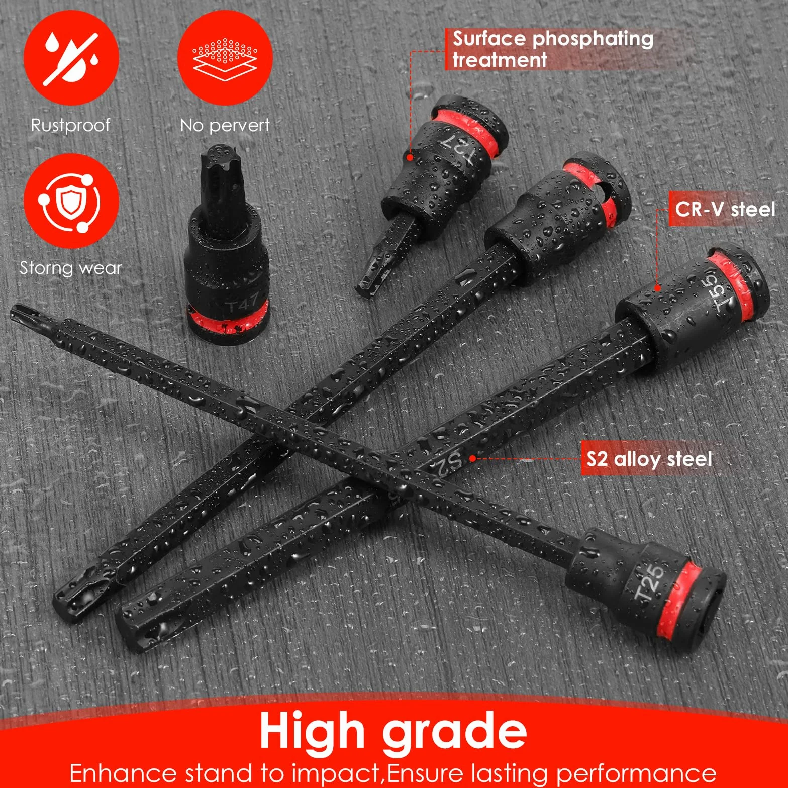 24-częściowy zestaw bitów Torx z napędem 3/8", T10 do T60, łatwo dostępny, odporny na uderzenia, zestaw tulejek Torx do profesjonalnych projektów, konserwacji mechanicznej, ciężkich zadań