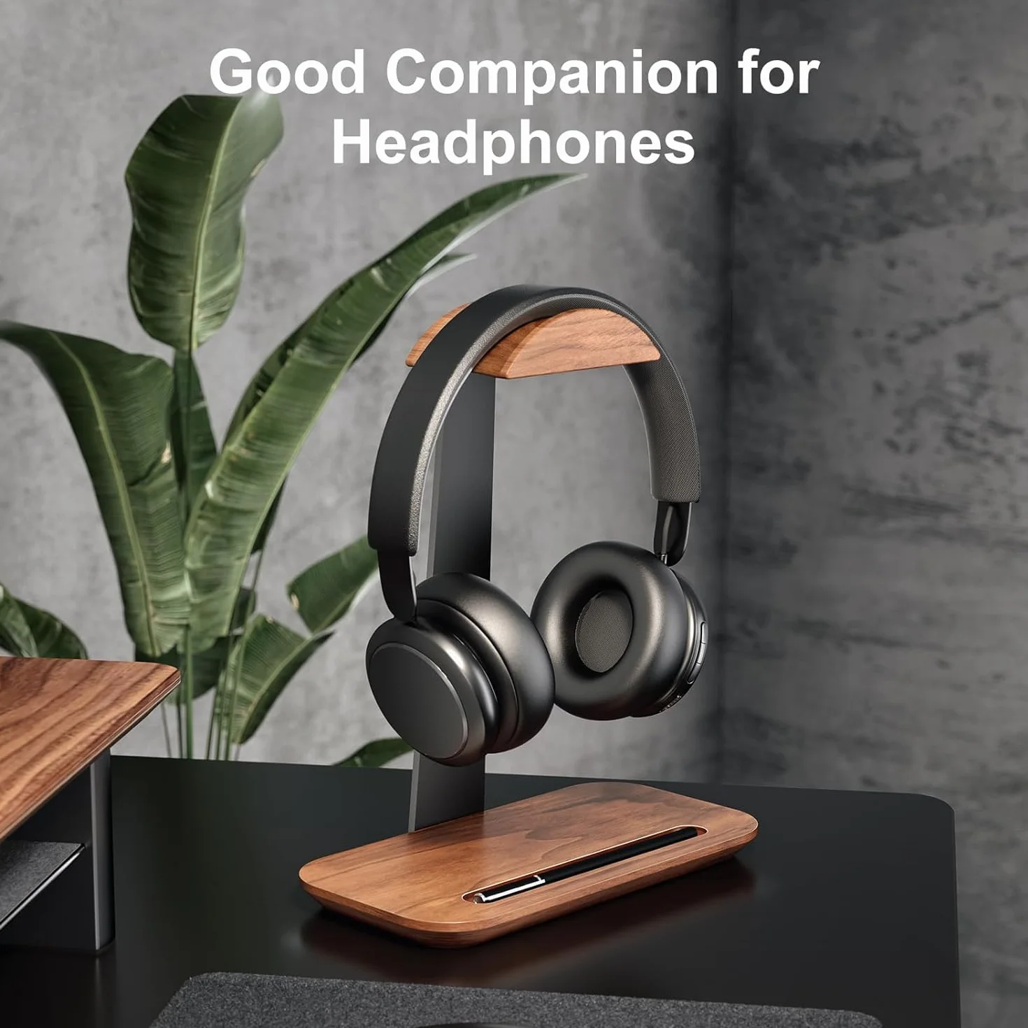Stojak na słuchawki z drewna orzechowego, uchwyt na słuchawki z naturalnego drewna z podstawą do przechowywania, kompatybilny z AirPods Max, Beats, Bose, Sony, Sennheiser, Gaming, itp