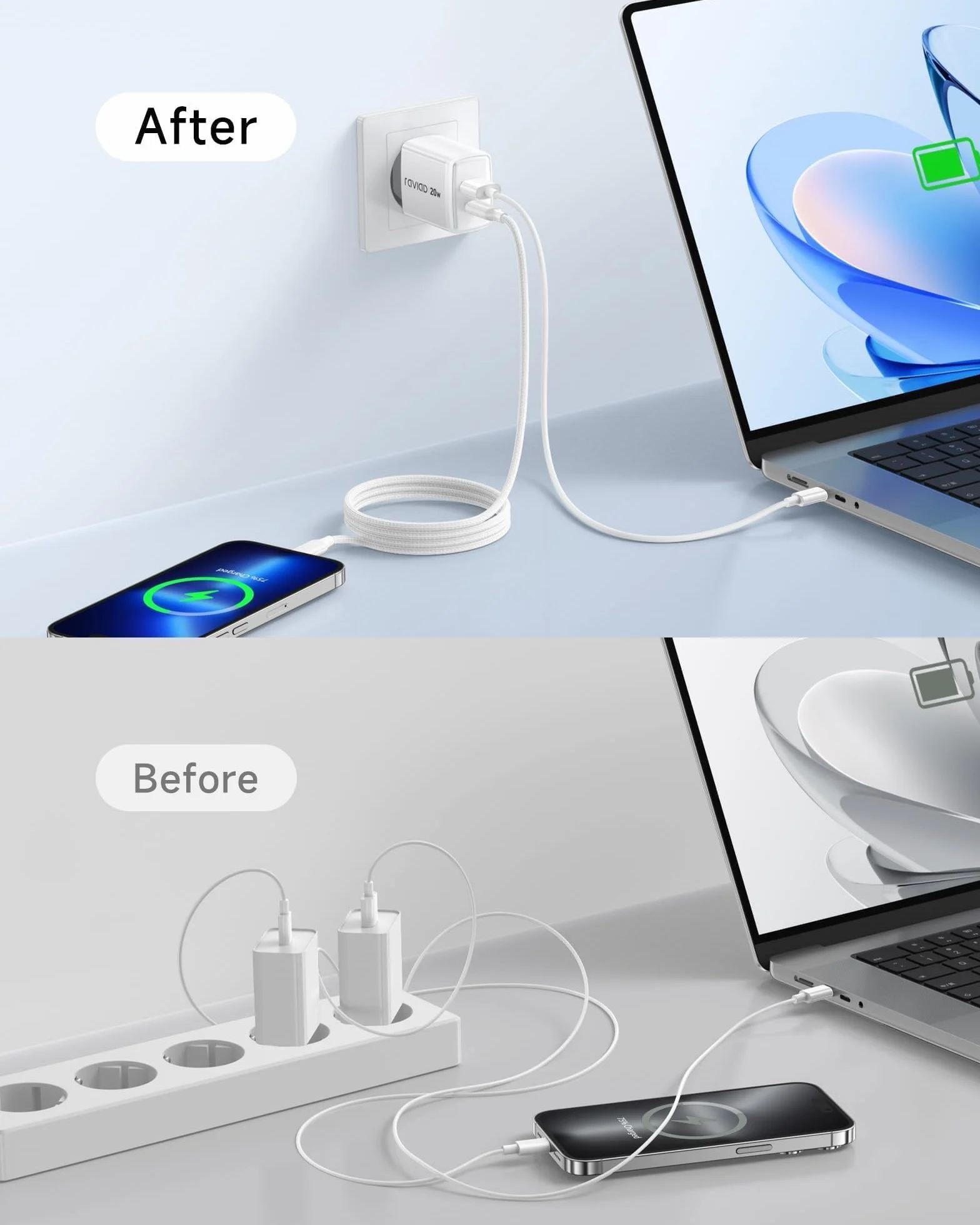 RAVIAD Ładowarka 20W Kabel USB-C na Lightning 2M MFi do iPhone 14 Pro Max 13 Plus 12 11 SE X iPad