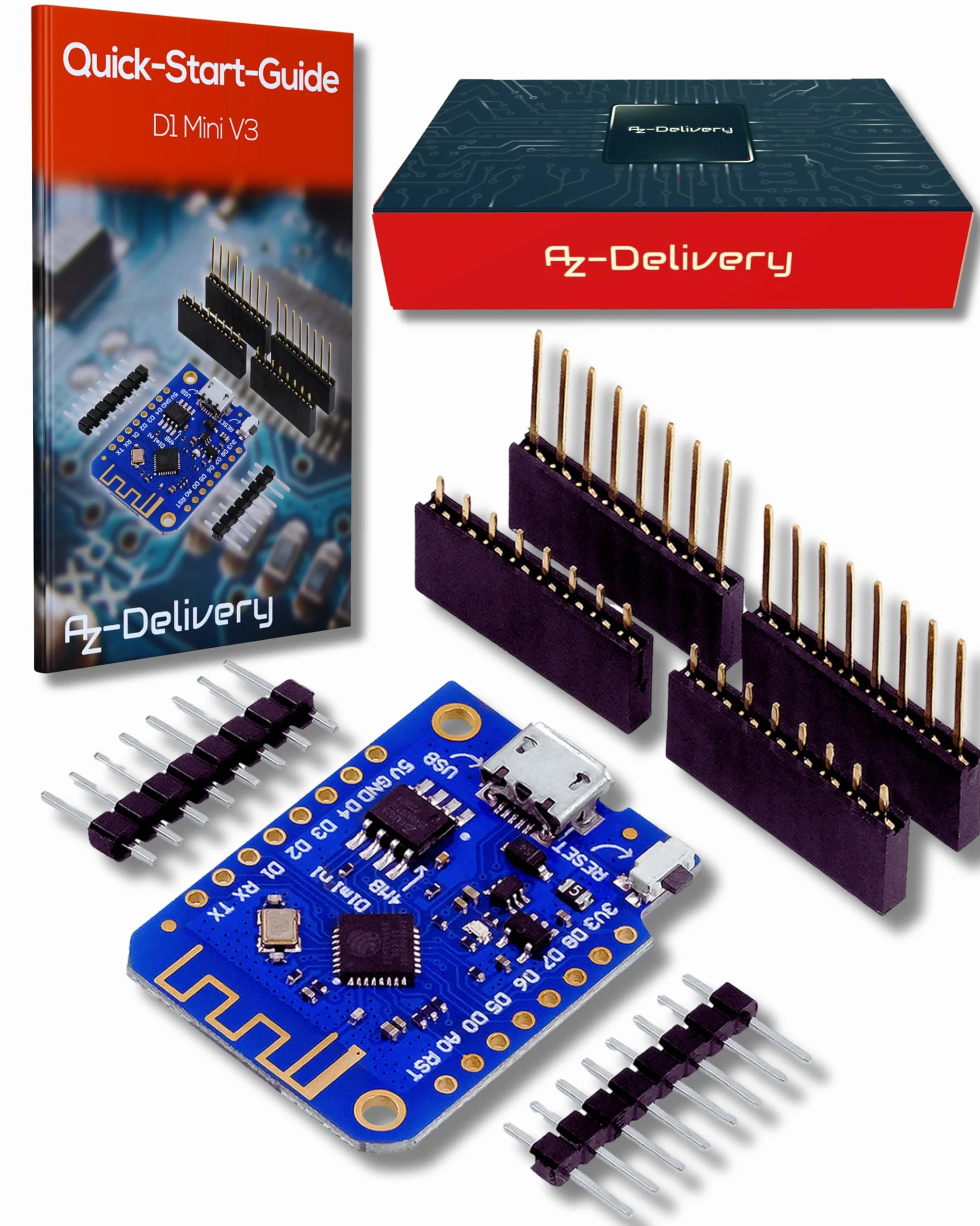 AZDelivery D1 Mini V3 NodeMCU ESP8266EX WLAN Moduł kompatybilny z Arduino
