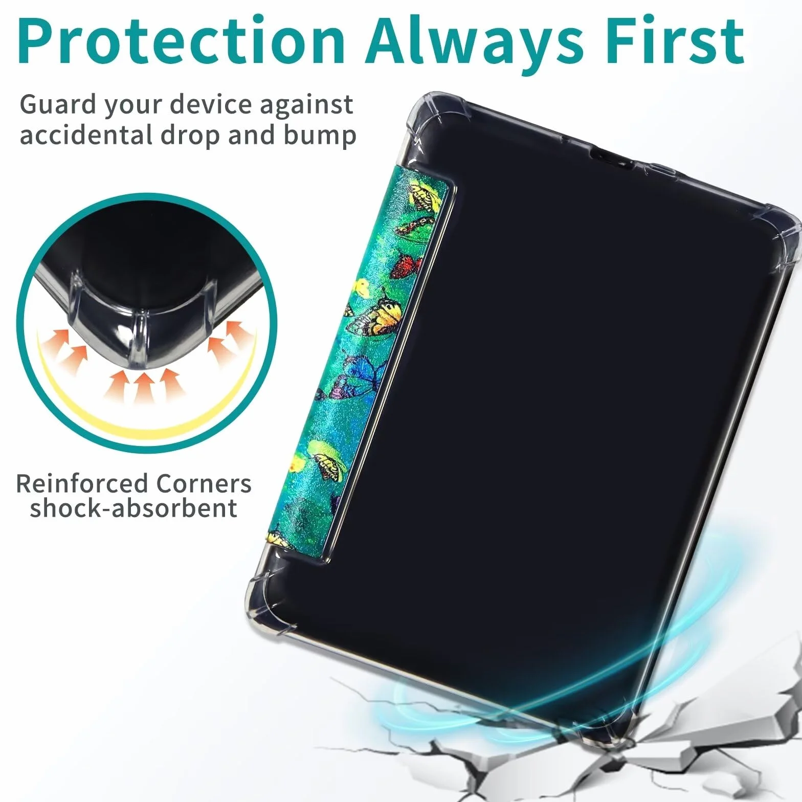 MOKASE Etui Fit for 7 calo Kindle Paperwhite (12. generacja, 2024) i Kindle Colorsoft Signature Edition, elastyczny przezroczysty zderzak z TPU ze skóry PU z funkcją Auto Wake/Sleep, Green Butterflies