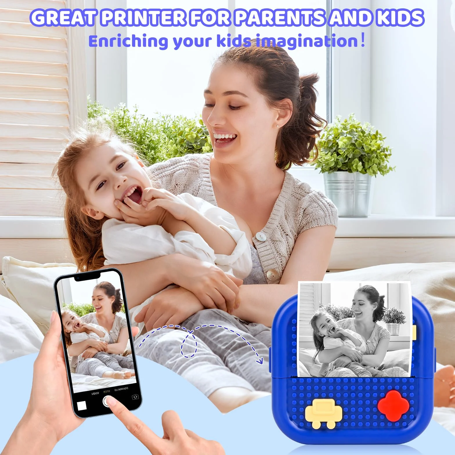 Bezprzewodowa mini drukarka fotograficzna Bluetooth z 13 rolkami do smartfona