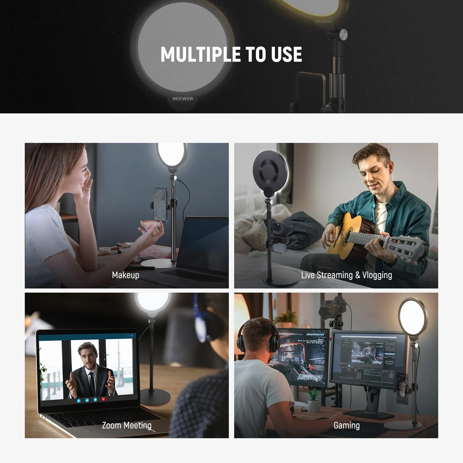 NEEWER BASICS 7" Selfie Światło Stołowe 10W, 3000K-6500K Pierścieniowe z Podstawką i Uchwytem