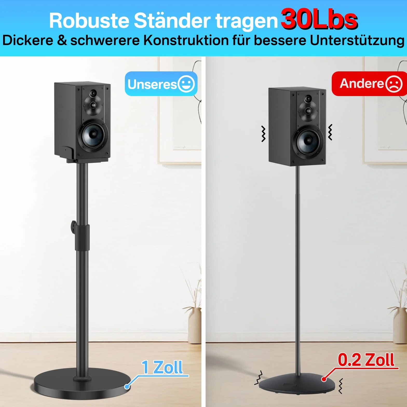 Regulowane stojaki głośnikowe (2 szt.) głośników do Sony HT-A9, SA-RS5, SA-RS3S – kompatybilne z Sony, wysokość od 73 do 95 cm, idealne do dźwięku przestrzennego.