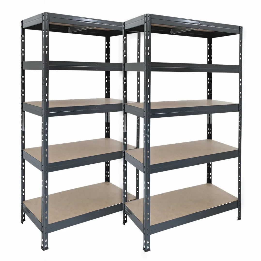 Zestaw 2 regałów do dużych obciążeń Rivet z płytą HDF 180 x 90 x 45 cm (wys. x szer. x gł.), 5 półek, 250 kg na półkę, szary antracytowy