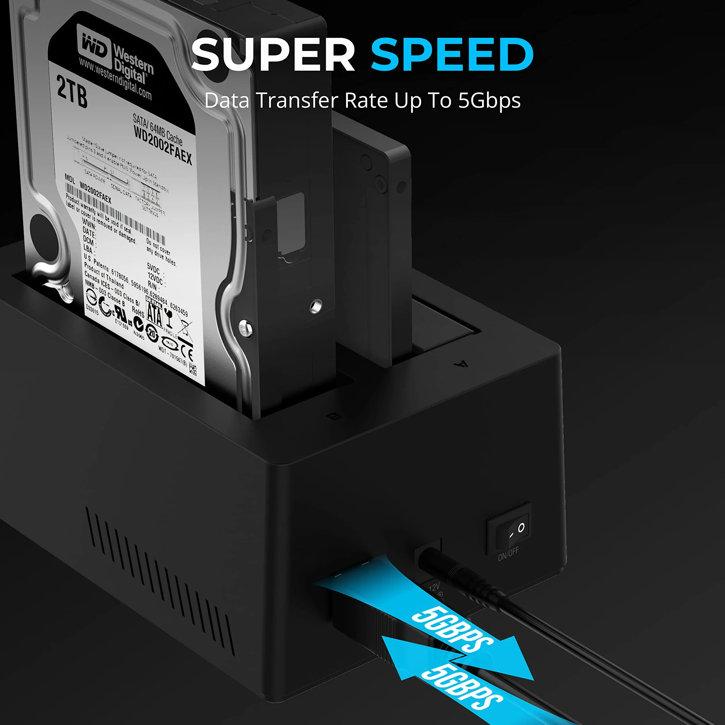 SABRENT 2 Bay USB A Stacja dokująca do dysków twardych 5 Gbps 2,5" 3,5" SATA HDD SSD Dock z klonowaniem offline EC HD2B