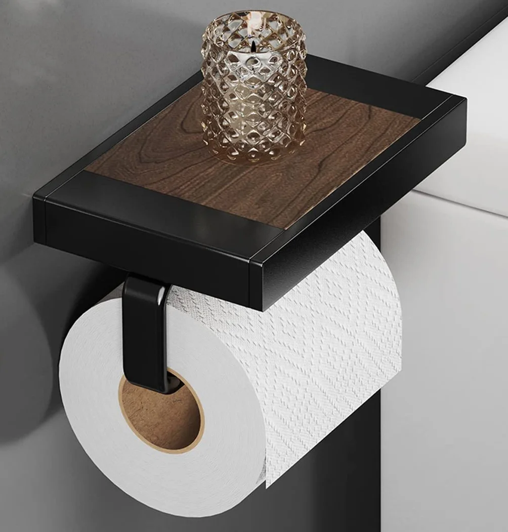 Uchwyt na papier toaletowy z półką Aluminiowy wieszak na ręczniki w rolce do toalety w łazience(E)