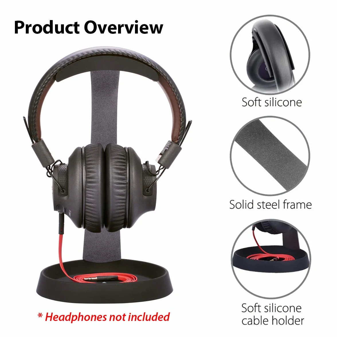 Avantree HS102 Wytrzymały uniwersalny metalowy i silikonowy uchwyt na słuchawki z uchwytem na kabel do Sennheiser, Sony, Audio-Technica, Bose, Shure, AKG, zestawów słuchawkowych i słuchawek do gier