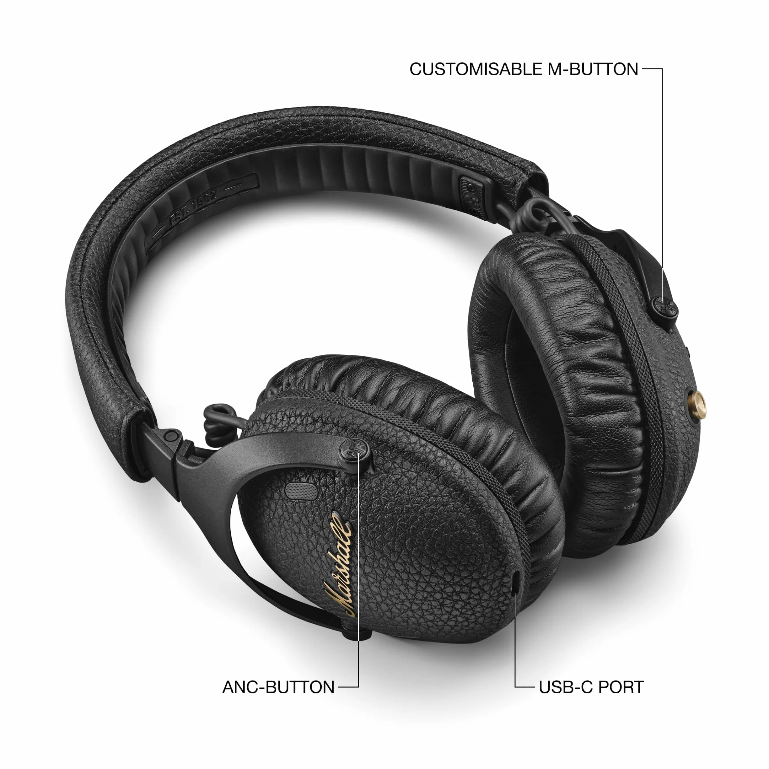 Marshall Monitor III ANC Bezprzewodowe słuchawki Bluetooth z aktywną redukcją szumów, czas odtwarzania 70 godzin - czarne
