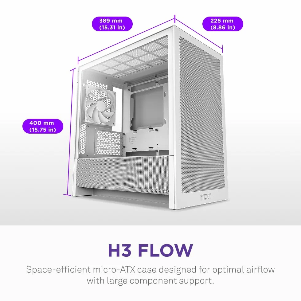 NZXT H3 Flow Obudowa Micro-ATX Biała 280 mm 240 mm Back-connect