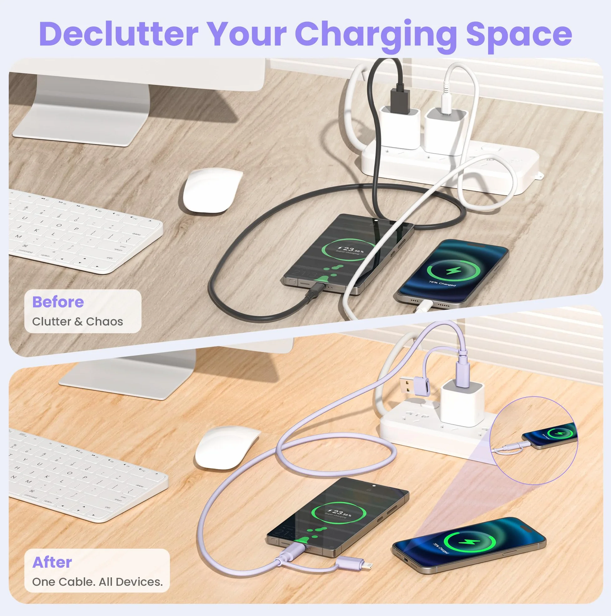 Elebase iPhone Air Kabel do ładowania,Multi 4 w 1 Uniwersalny Kabel 2M,USB Typu C Lightning do Szybki ładowania Kompatybilny z New Apple 15 14 13 12 Xr Xs Plus Mini,iPad 10 9 8,Mini 7 6,Air 5 4