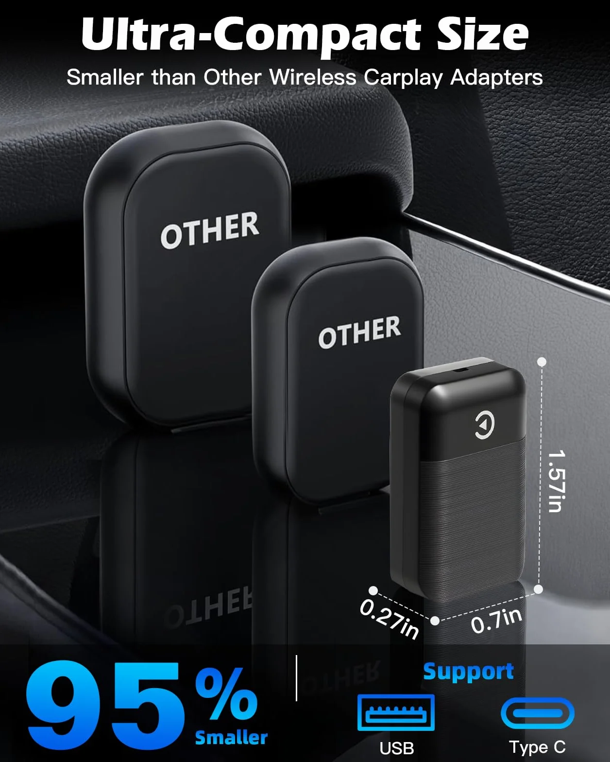 Bezprzewodowy adapter Carplay UK 2025, samochodowy klucz sprzętowy, konwertuje przewodowy na bezprzewodowy, USB i typ C, Bluetooth Mini Carplay kompatybilny z Apple iPhone iOS 10+ i samochodami 2016+