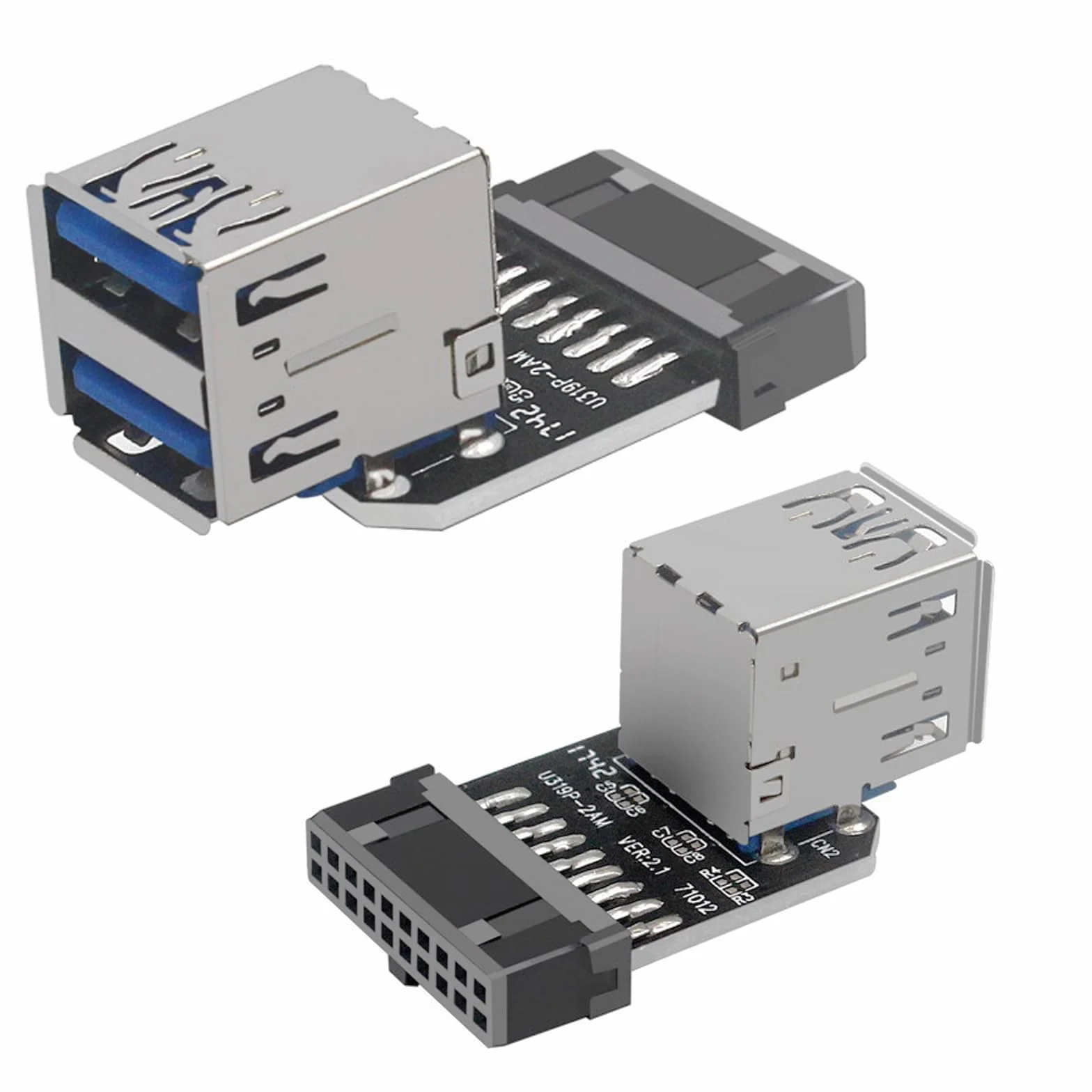 WLGQ Dwuportowy adapter USB 3.0 – 19/20 PIN na podwójny USB 3.0 żeński nagłówek do rozszerzenia płyty głównej PC (A)