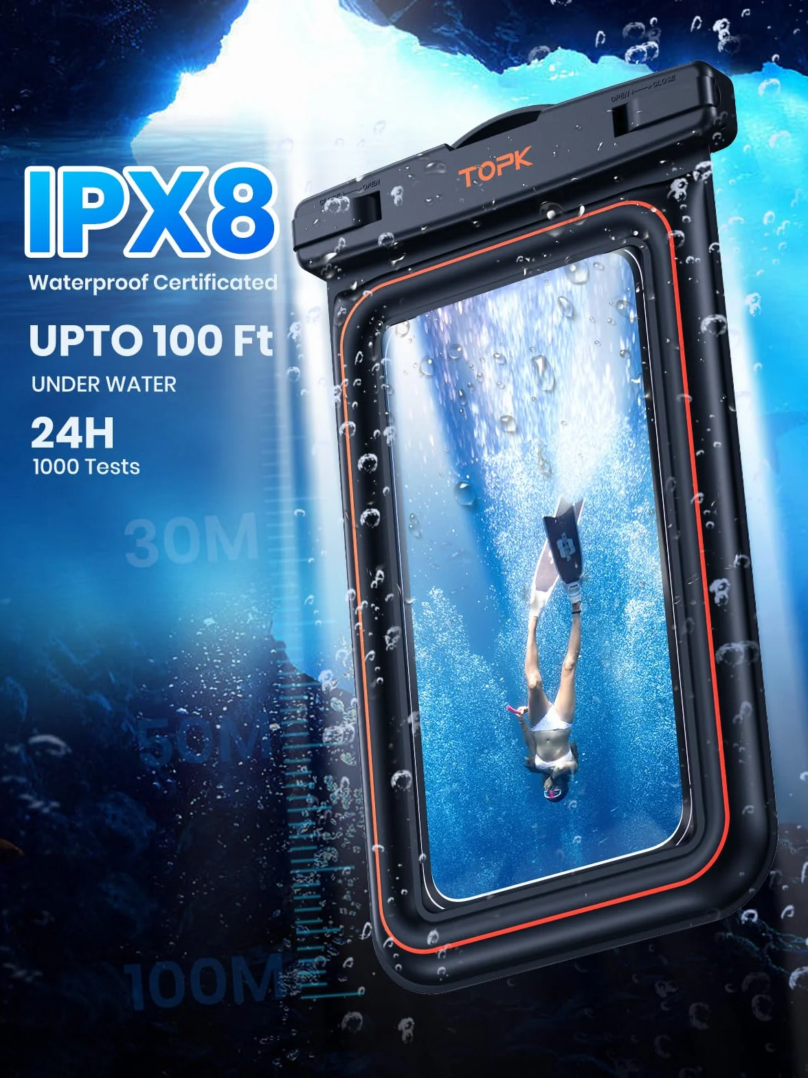 TOPK Wodoodporne etui na telefon IPX8 pływające do 7″ 2 szt. iPhone Samsung